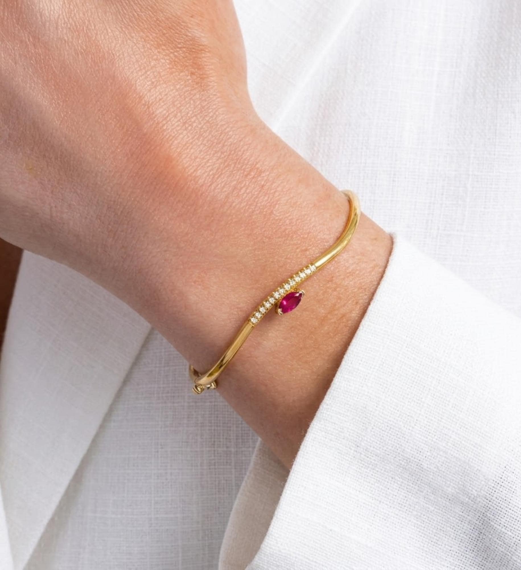 Ruby Bracelet / 14k Gold marquise Setting Ruby Bracelet/Ruby diamond Bracelet / July Birthstone Gift, Gift for Her