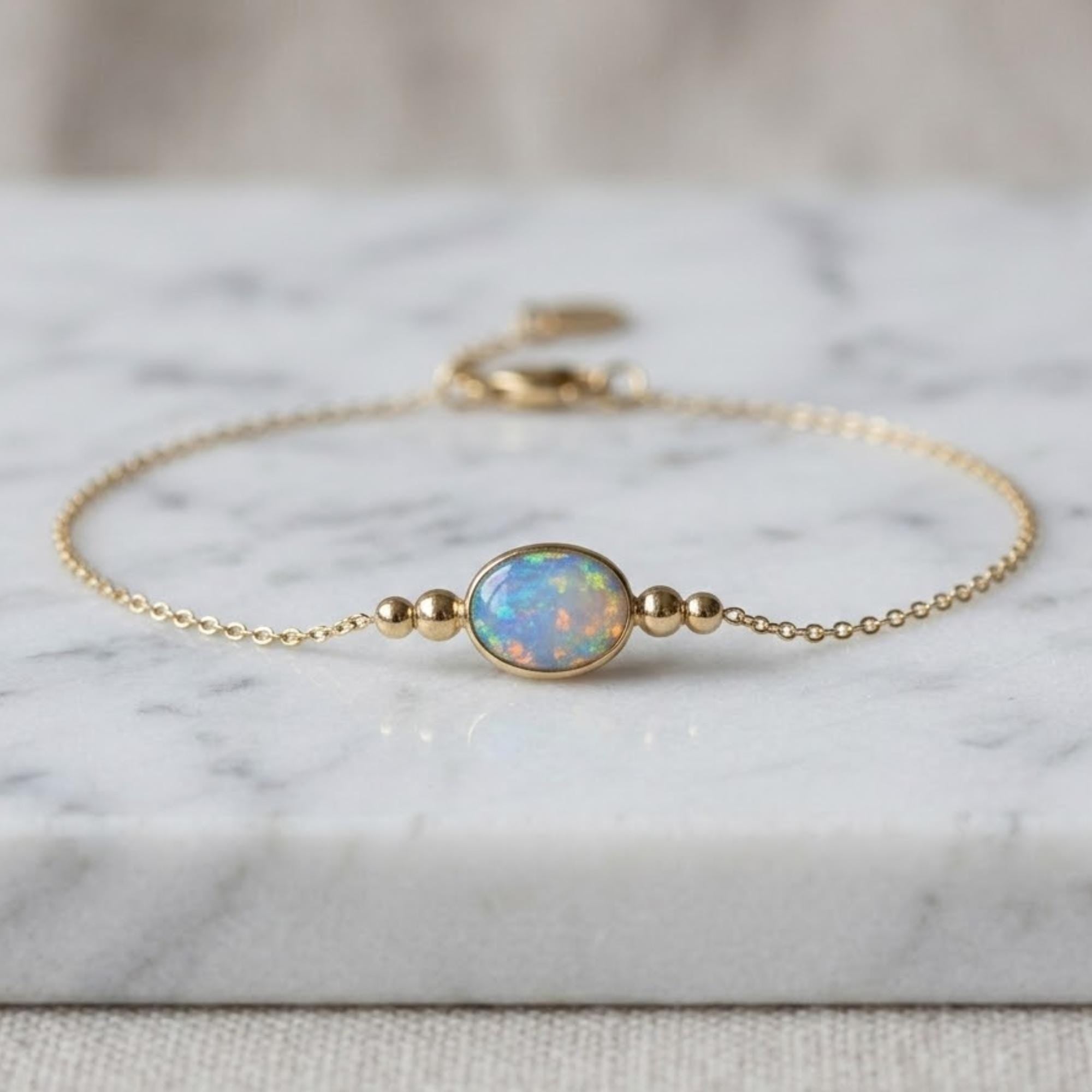14k White Gold Diamond Bezel Bracelet: Solitaire Cable Chain, Opal Diamond Bracelet