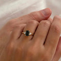 3 Stone Emerald Moissanite Engagement Ring Two Stone Trillion Cut Moissanite Anniversary Ring 14k Solid Gold Trilogy Ring for Women