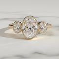 4 TCW Three Stone Oval Moissanite Bezel Engagement Ring, 3 Stone Oval Wedding Ring Gold, Modern Bezel Set Ring, Anniversary Gift for Her