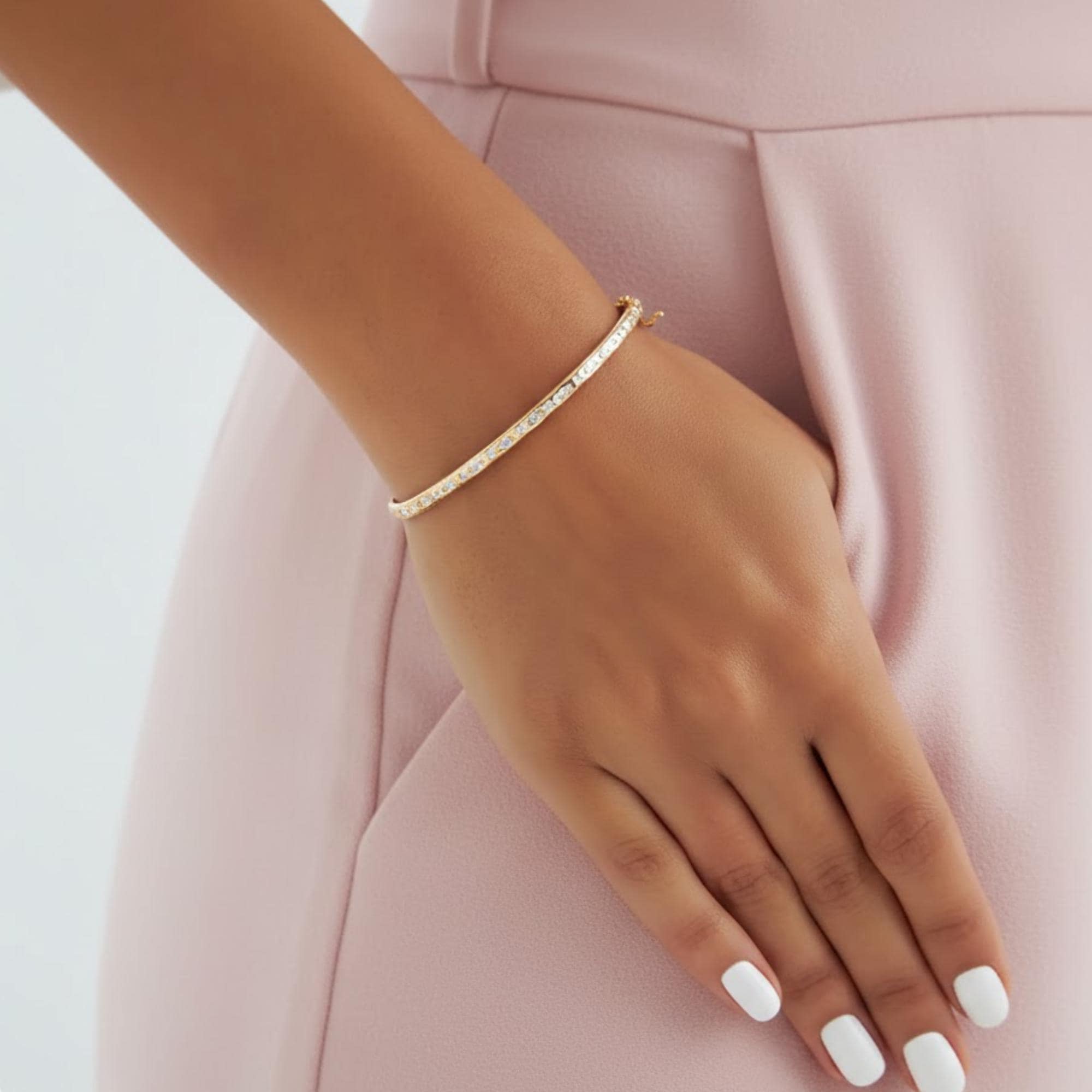 14K Yellow Gold Bracelet, Marquise Shaped and Round Moissanite Diamond Bangle Bracelet, 0.65ct D/VVS1 Moissanite Diamond, Birthday Gift
