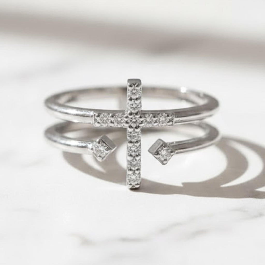 Double Band Criss Cross Ring  Moissanite Diamond 14K Solid Gold or Silve