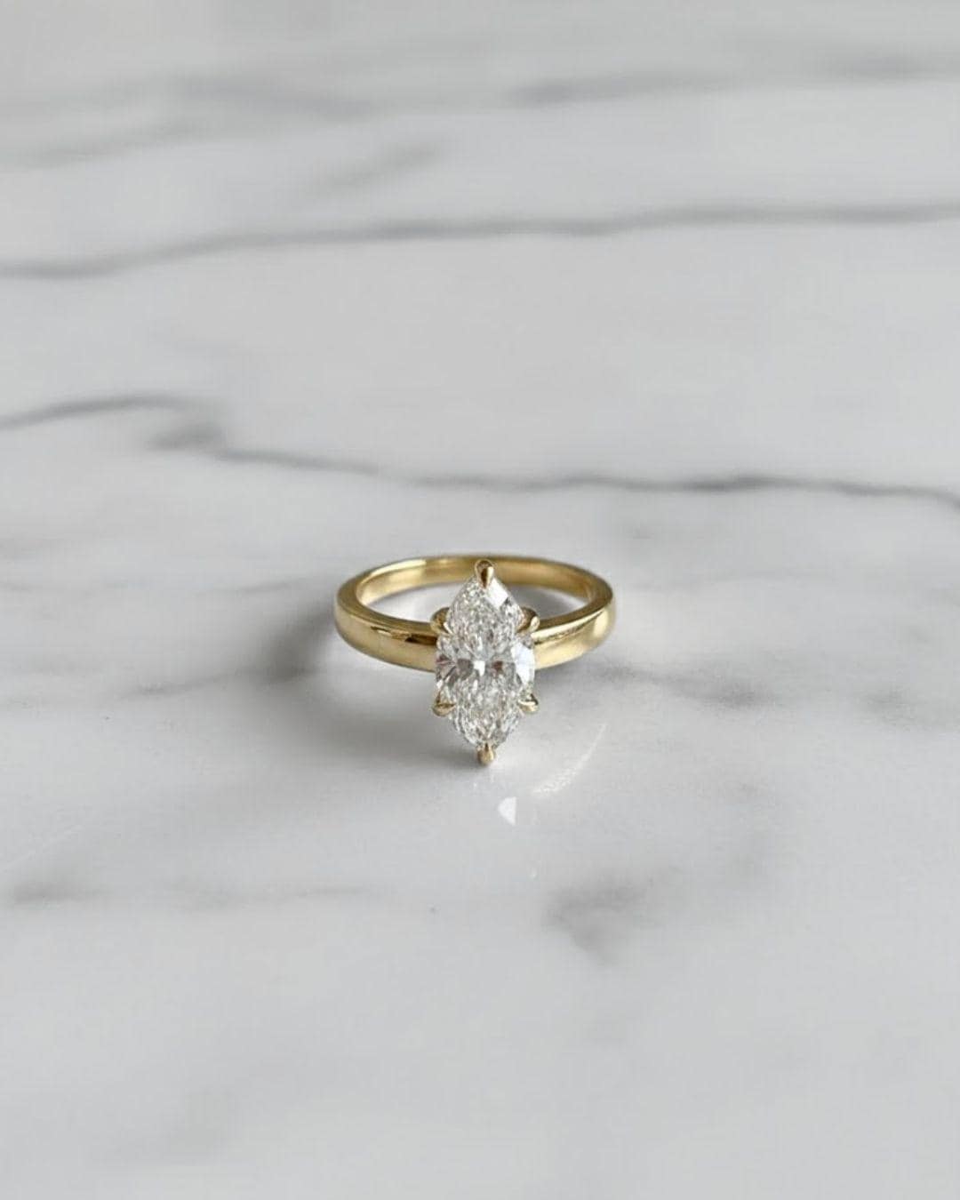 Marquise Cut Diamond Ring 2.00 Carat 14K Yellow Gold Thick Band Vintage Solitaire Engagement Gift for Her Moissanite Promise Ring Handmade