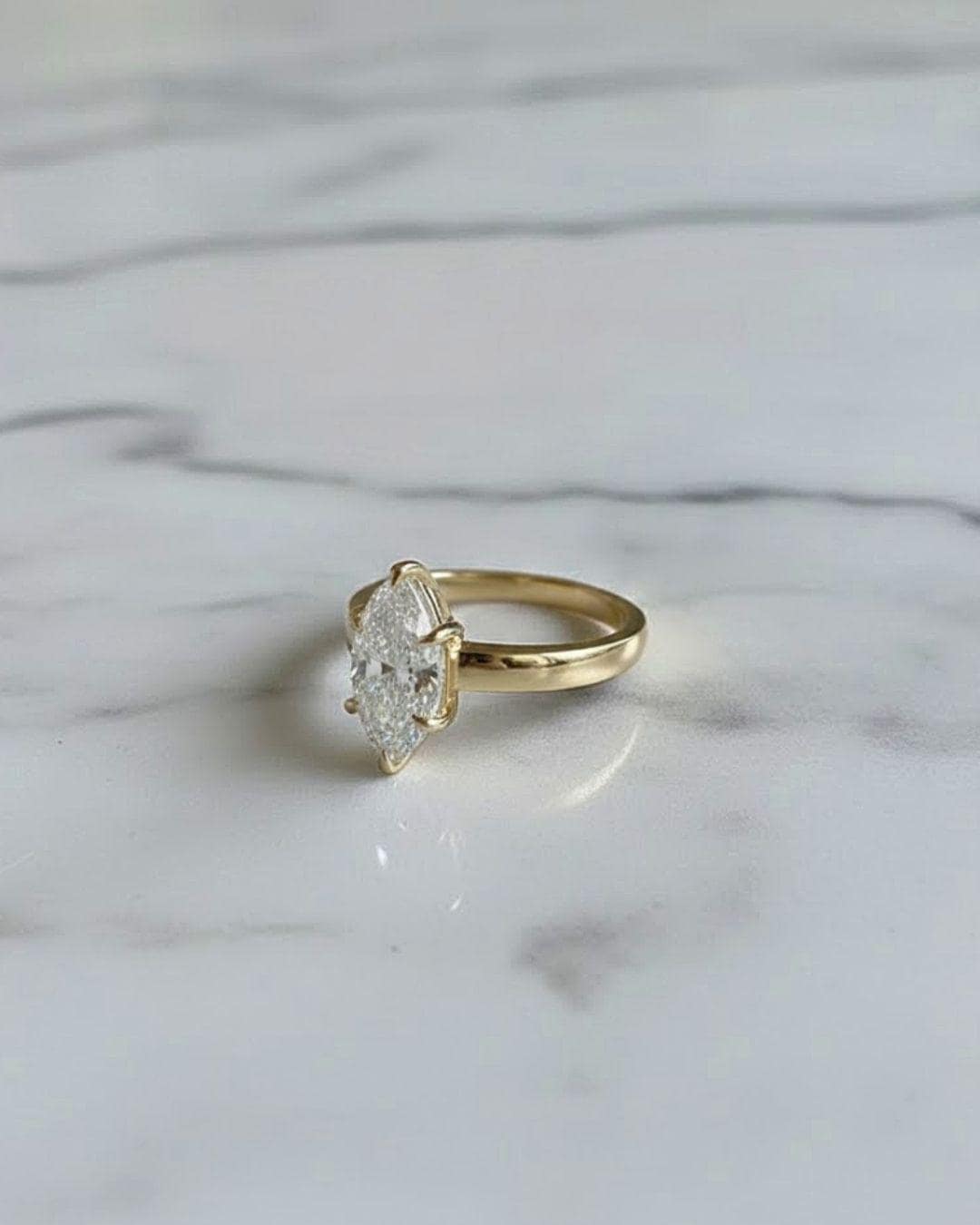 Marquise Cut Diamond Ring 2.00 Carat 14K Yellow Gold Thick Band Vintage Solitaire Engagement Gift for Her Moissanite Promise Ring Handmade