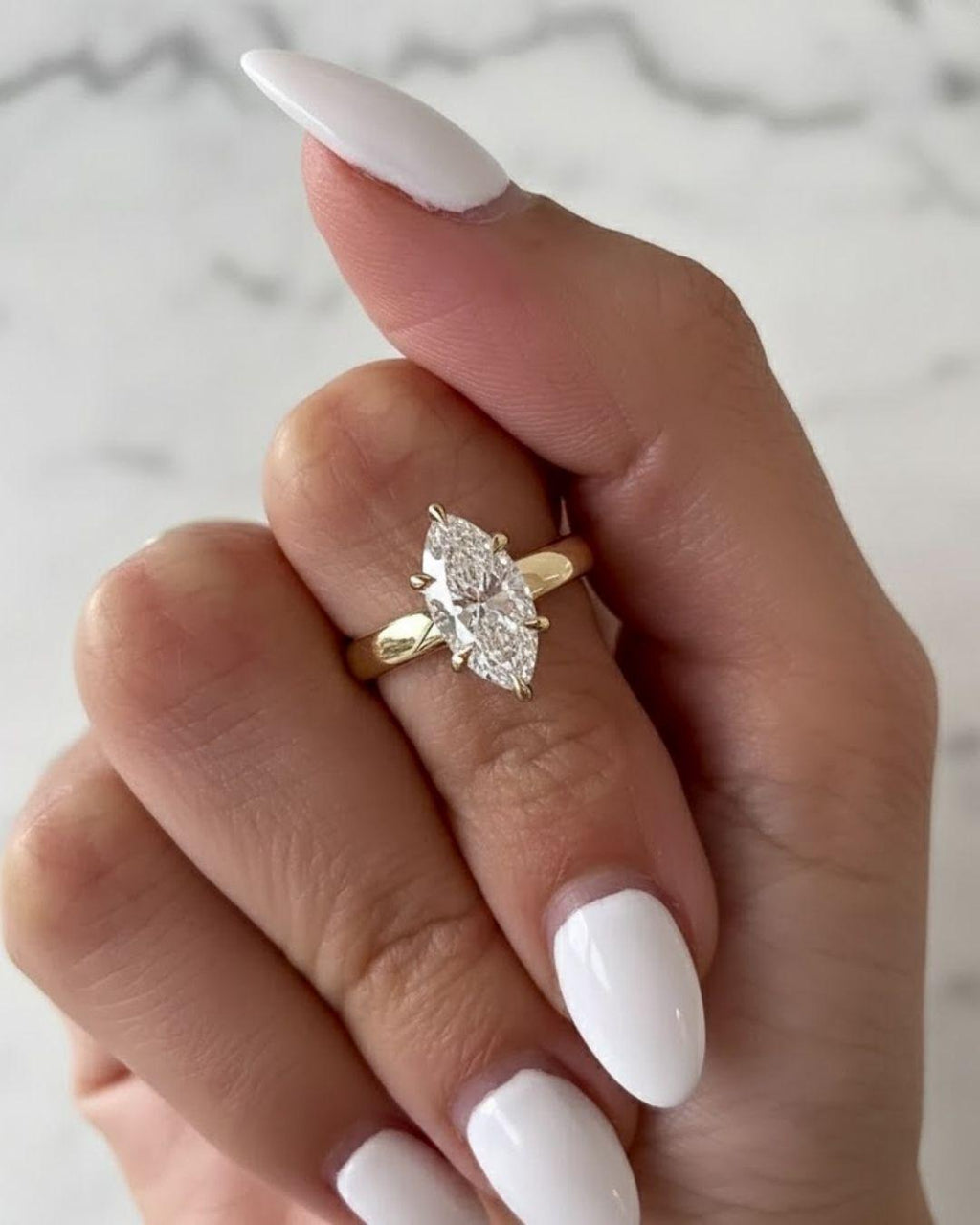 Marquise Cut Diamond Ring 2.00 Carat 14K Yellow Gold Thick Band Vintage Solitaire Engagement Gift for Her Moissanite Promise Ring Handmade