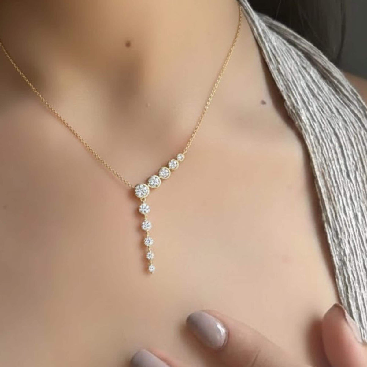 14k Gold Y Shape Drop Necklace | Dainty Teardrop Moissanite Lariat Necklace | Handmade Gift for Her | Elegant Bridal Jewelry for Women