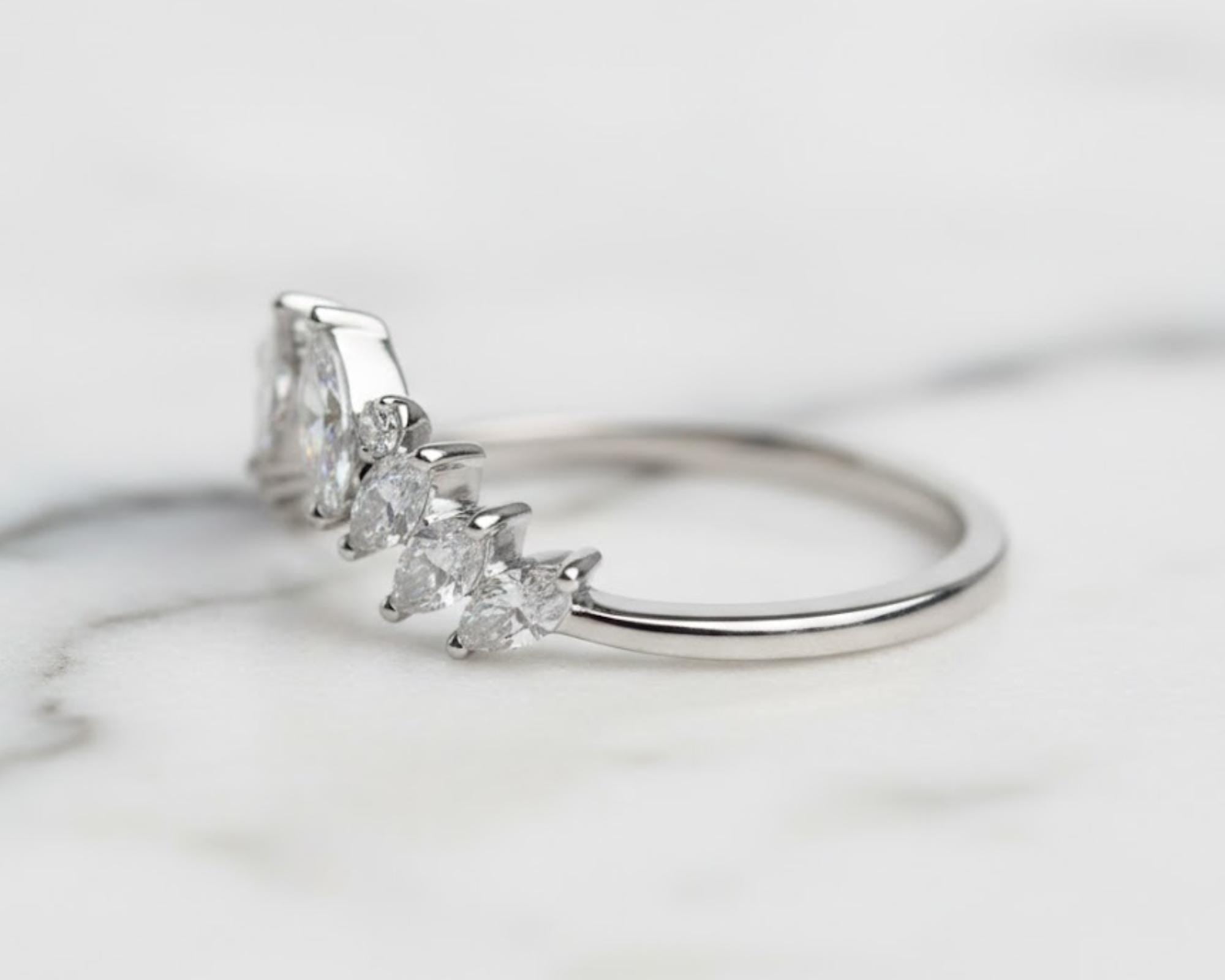 Custom Open Gap Marquise Wedding Band Open Wedding Band Womens Cuff Stacking Ring Matching Band Wrap Ring Custom Marquise Enhancer Ring Gift