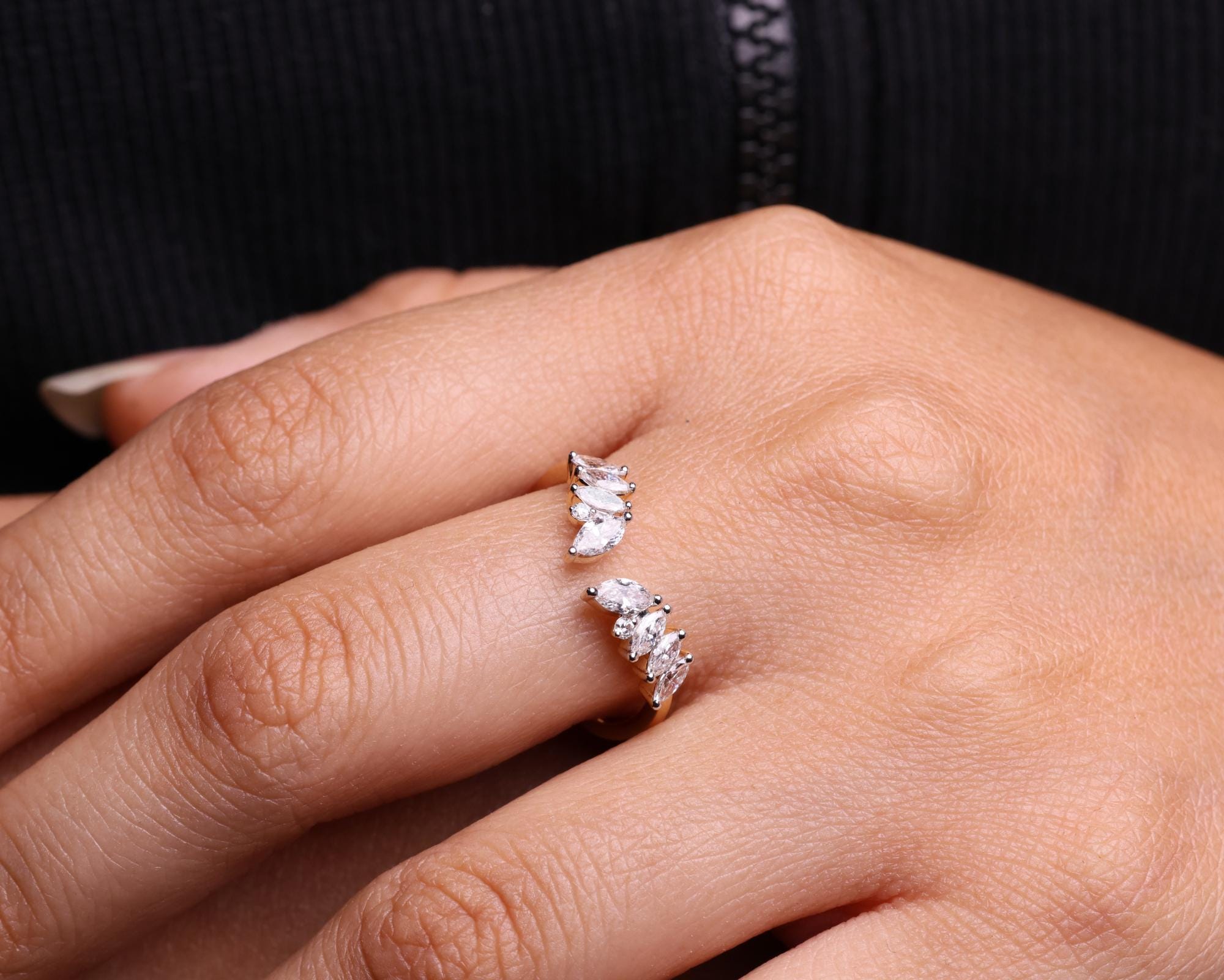 Custom Open Gap Marquise Wedding Band Open Wedding Band Womens Cuff Stacking Ring Matching Band Wrap Ring Custom Marquise Enhancer Ring Gift