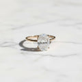 Vintage Tulip Setting Hidden Halo Oval Moissanite Engagement Ring with Cathedral Set in 14k Yellow Gold Plain Band, Solitaire Diamond Ring