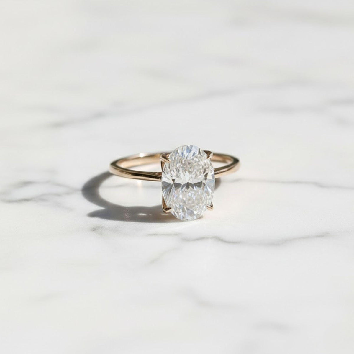 Vintage Tulip Setting Hidden Halo Oval Moissanite Engagement Ring with Cathedral Set in 14k Yellow Gold Plain Band, Solitaire Diamond Ring