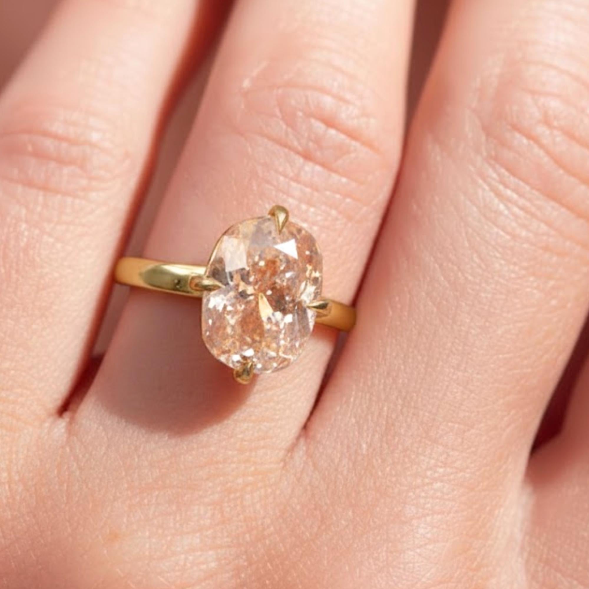 4CT Light Pink Cushion Cut Lab Grown Diamond Engagement Ring 14k Yellow Gold Solitaire Propose Ring