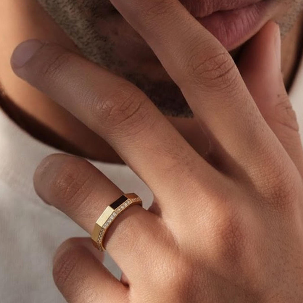 Diamond Ring, 14k Gold Full Eternity Diamond Wedding Band, Full Diamond Full Hexagon ring, Anniversary Gift Handmade Moissanite Diamond Ring