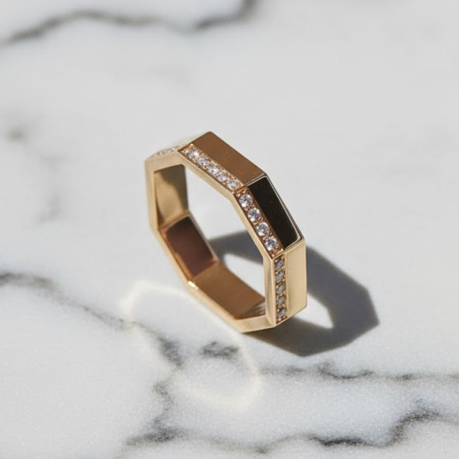 Diamond Ring, 14k Gold Full Eternity Diamond Wedding Band, Full Diamond Full Hexagon ring, Anniversary Gift Handmade Moissanite Diamond Ring