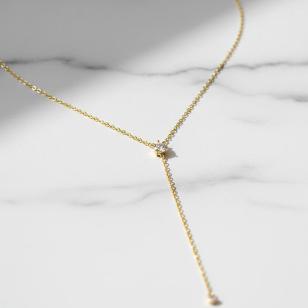 Lariat Necklace, Y Necklace, Dainty Necklace, Moissanite Necklace, Minimalist Necklace, Minimalist Jewelry, Long Necklace, Gold Necklace