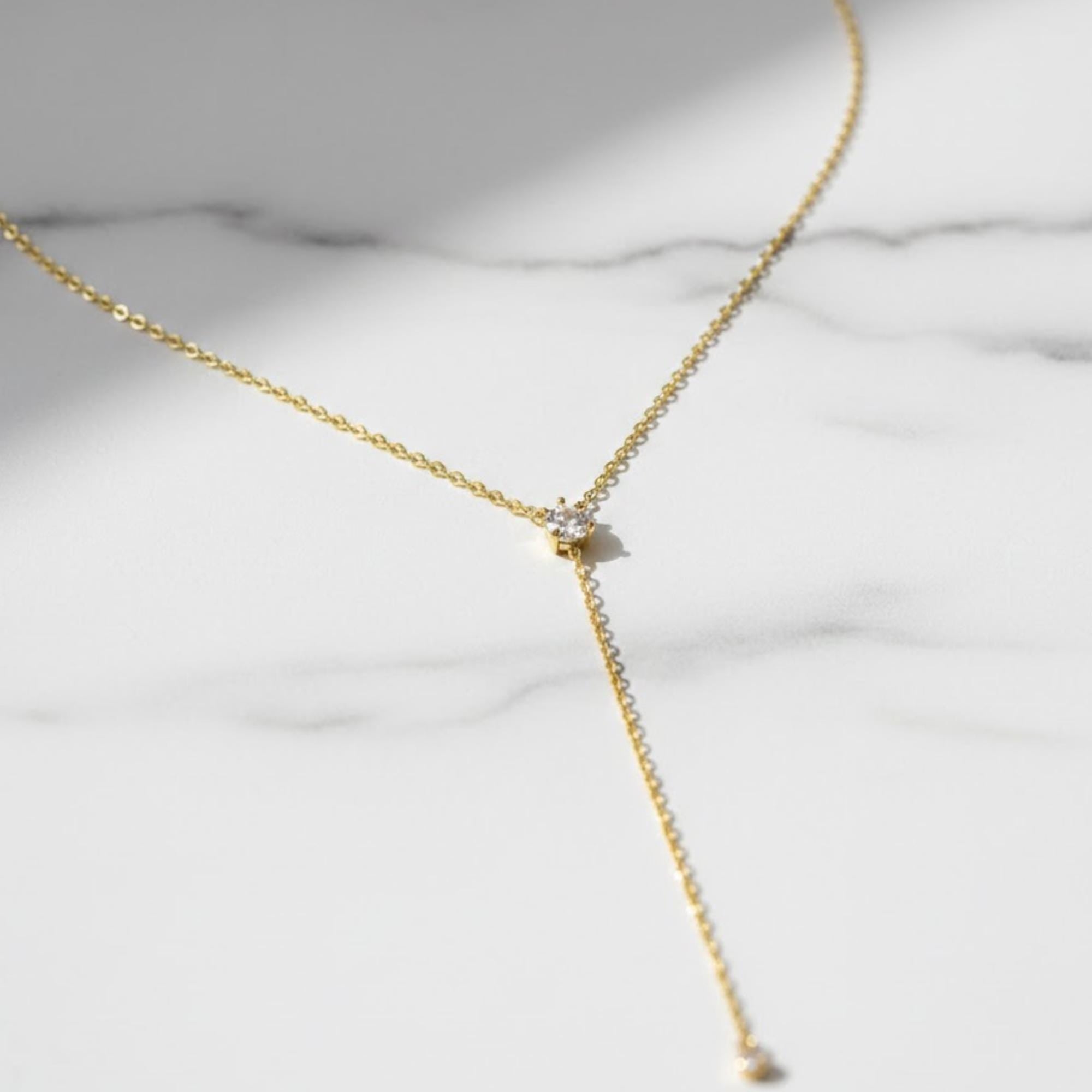 Lariat Necklace, Y Necklace, Dainty Necklace, Moissanite Necklace, Minimalist Necklace, Minimalist Jewelry, Long Necklace, Gold Necklace