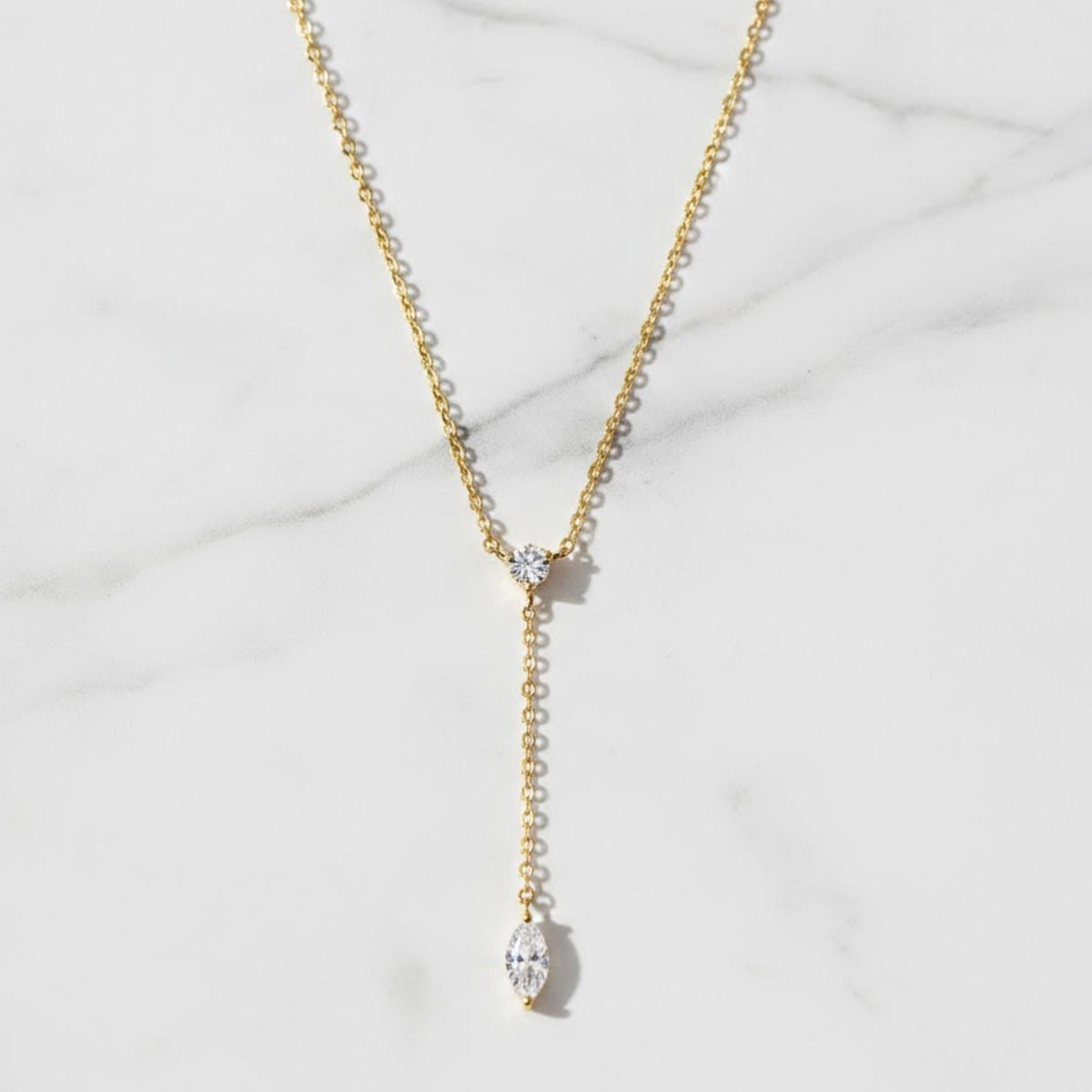 Marquise Moissanite Y Necklace in Sterling Silver | Dainty Lariat Drop Necklace for Women | Minimal Silver Drop Necklace | Gift for Her