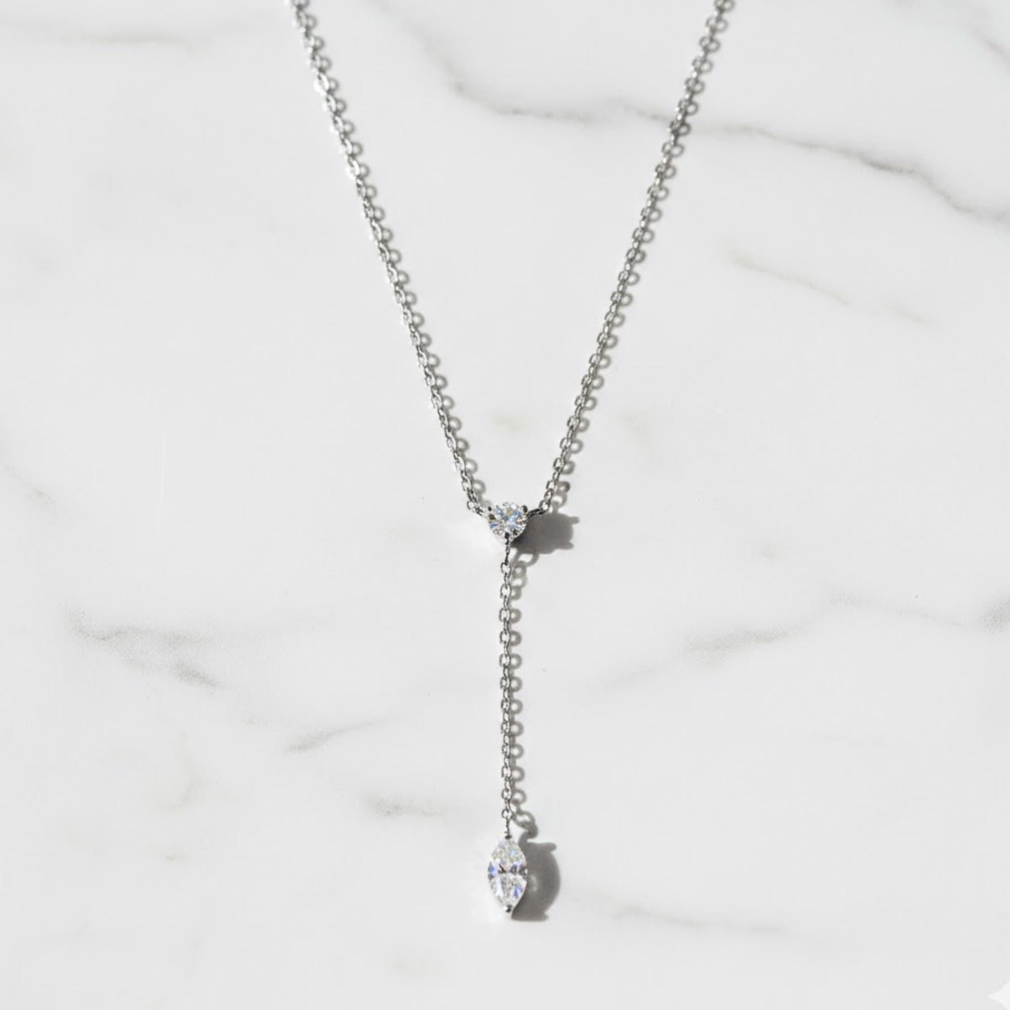 Marquise Moissanite Y Necklace in Sterling Silver | Dainty Lariat Drop Necklace for Women | Minimal Silver Drop Necklace | Gift for Her