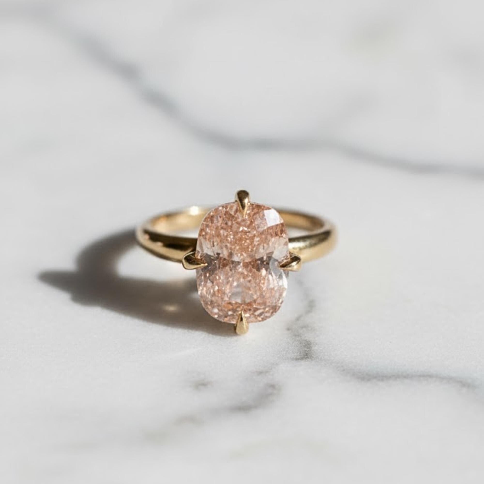 4CT Light Pink Cushion Cut Lab Grown Diamond Engagement Ring 14k Yellow Gold Solitaire Propose Ring
