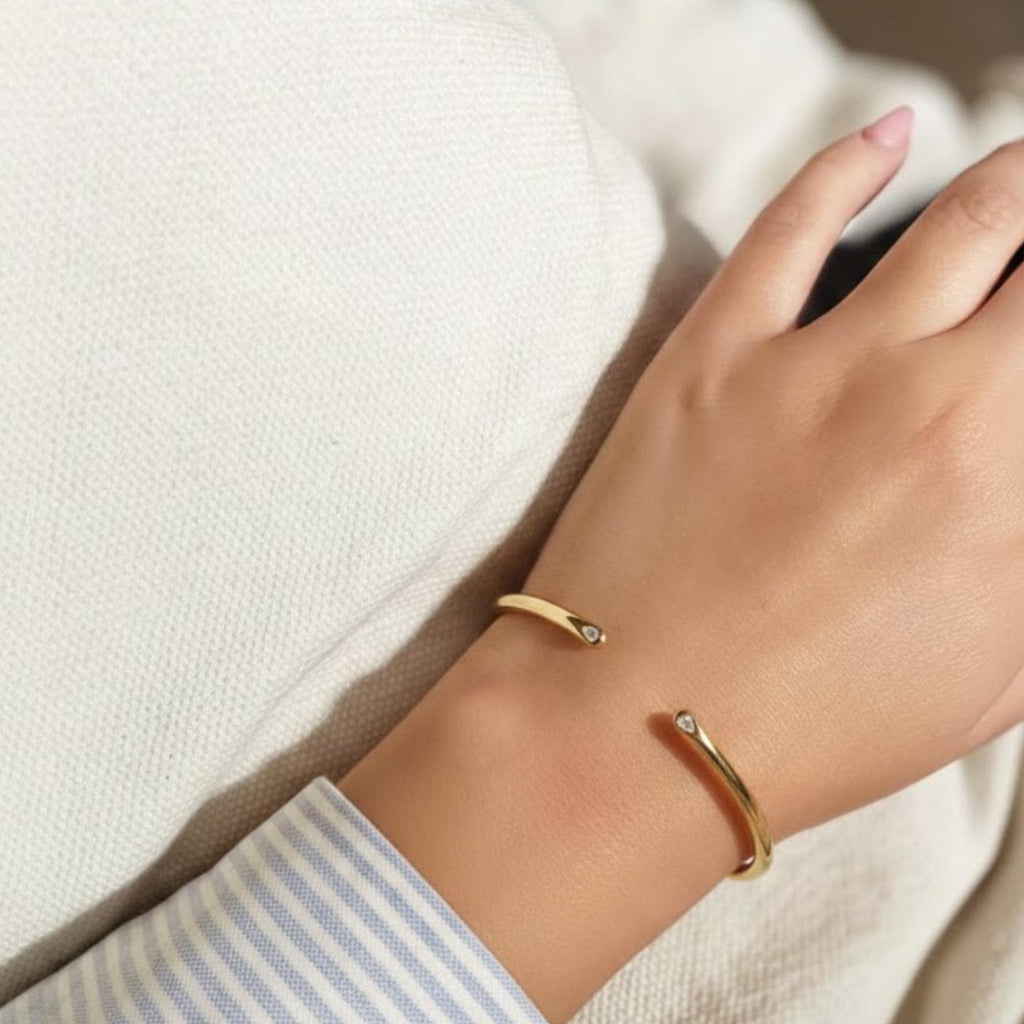 Open Cuff Diamond Bangle • Moissanite Bangle • Solid Gold Bracelet • Layering Bangle Bracelet for Women • Minimalist Bracelet • Wedding Gift