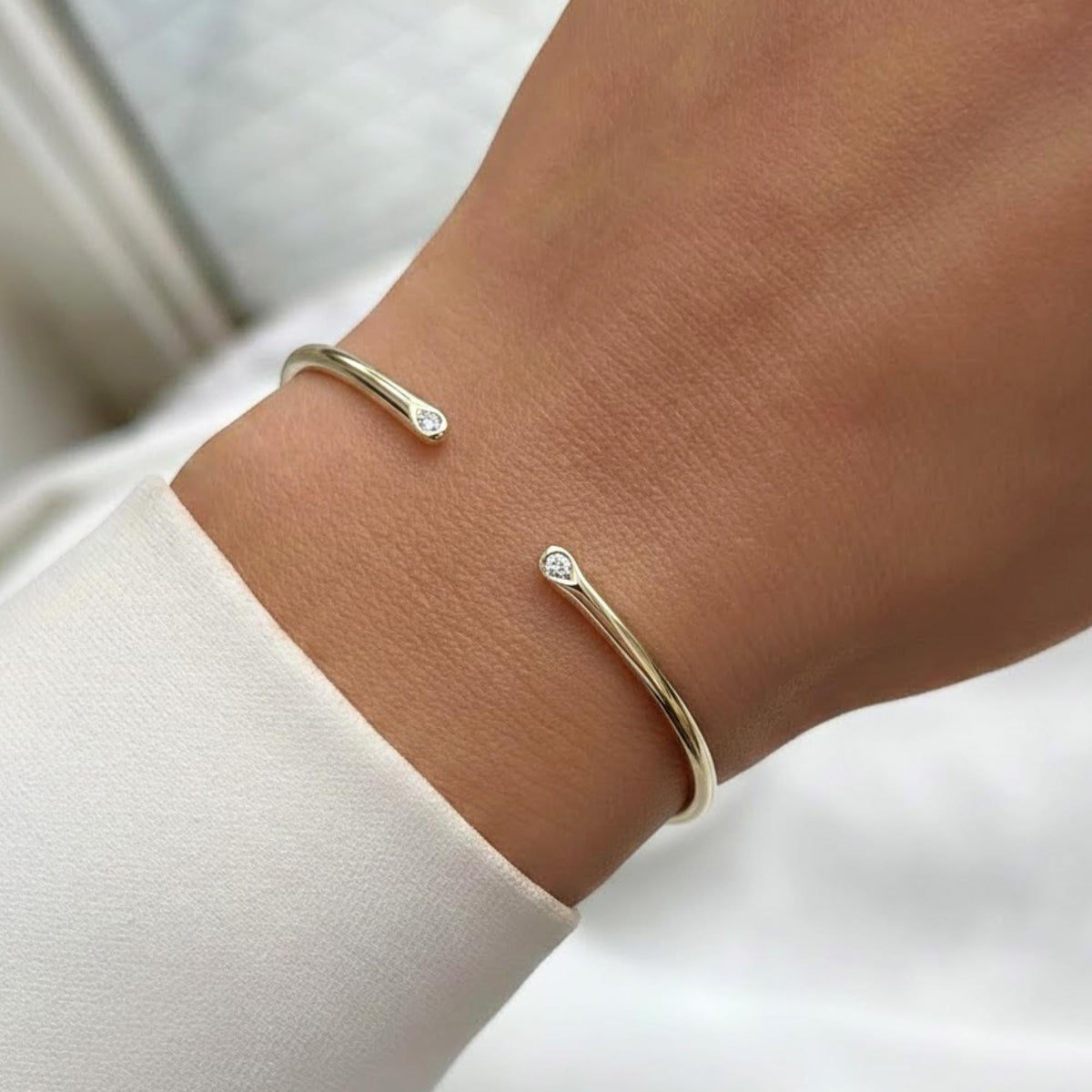Open Cuff Diamond Bangle • Moissanite Bangle • Solid Gold Bracelet • Layering Bangle Bracelet for Women • Minimalist Bracelet • Wedding Gift