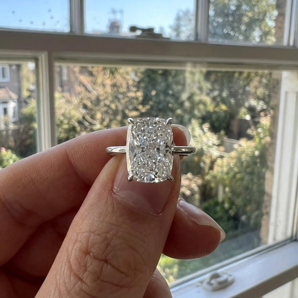 Elongated Cushion Cut Moissanite Engagement Ring, Old Mine Cushion Cut Ring, Elongated Cushion, Solitaire Ring for Her