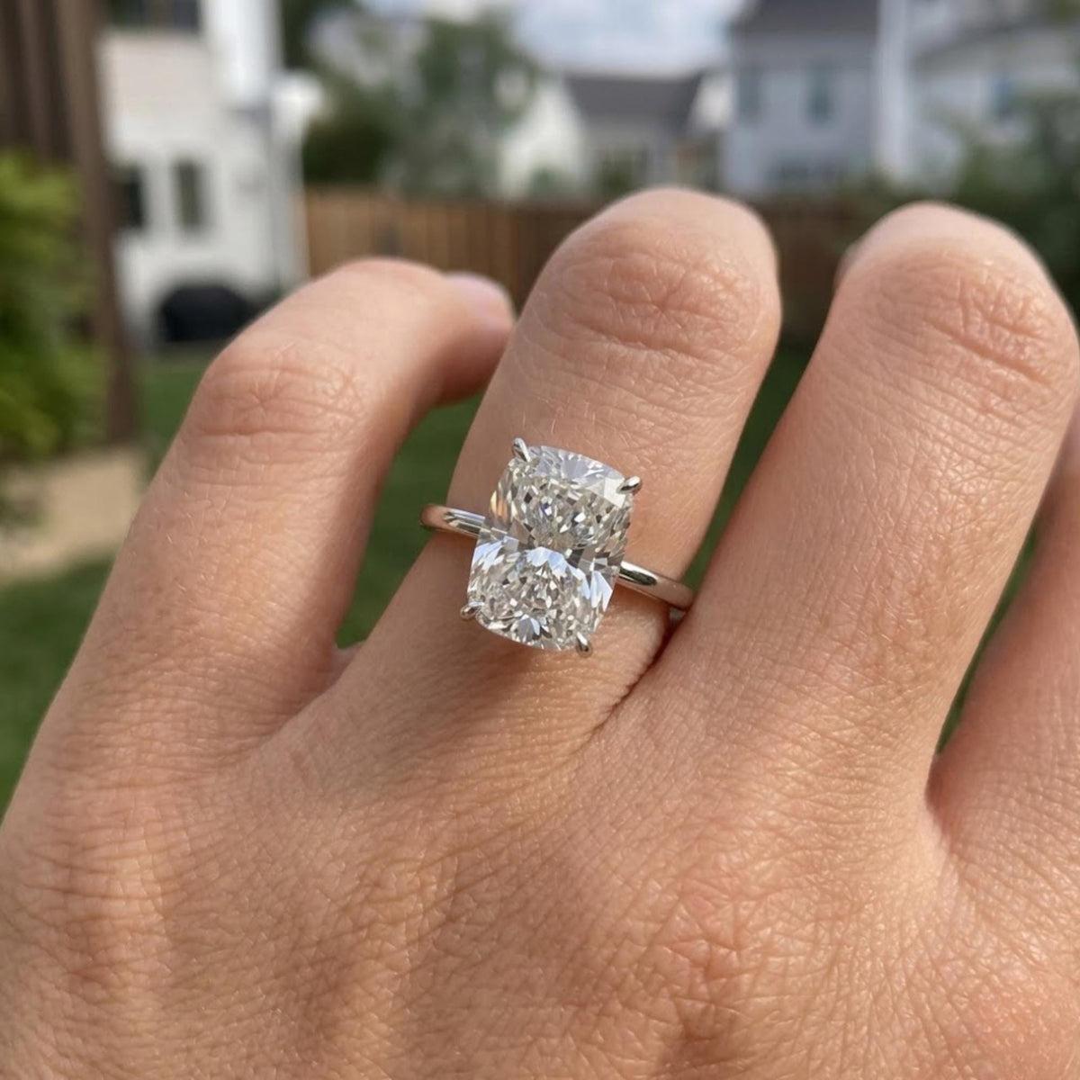 Elongated Cushion Cut Moissanite Engagement Ring, Old Mine Cushion Cut Ring, Elongated Cushion, Solitaire Ring for Her