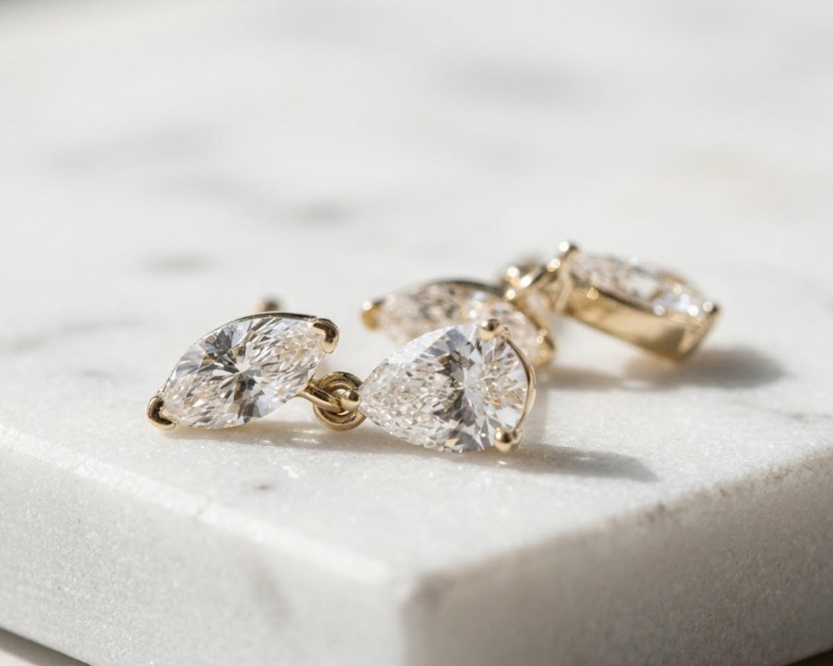 Moissanite Drop Stud Earrings, Sterling Silver Earrings, Double Dangle Studs, Two Moissanite Earrings, Wedding Earrings, Bridal Earrings