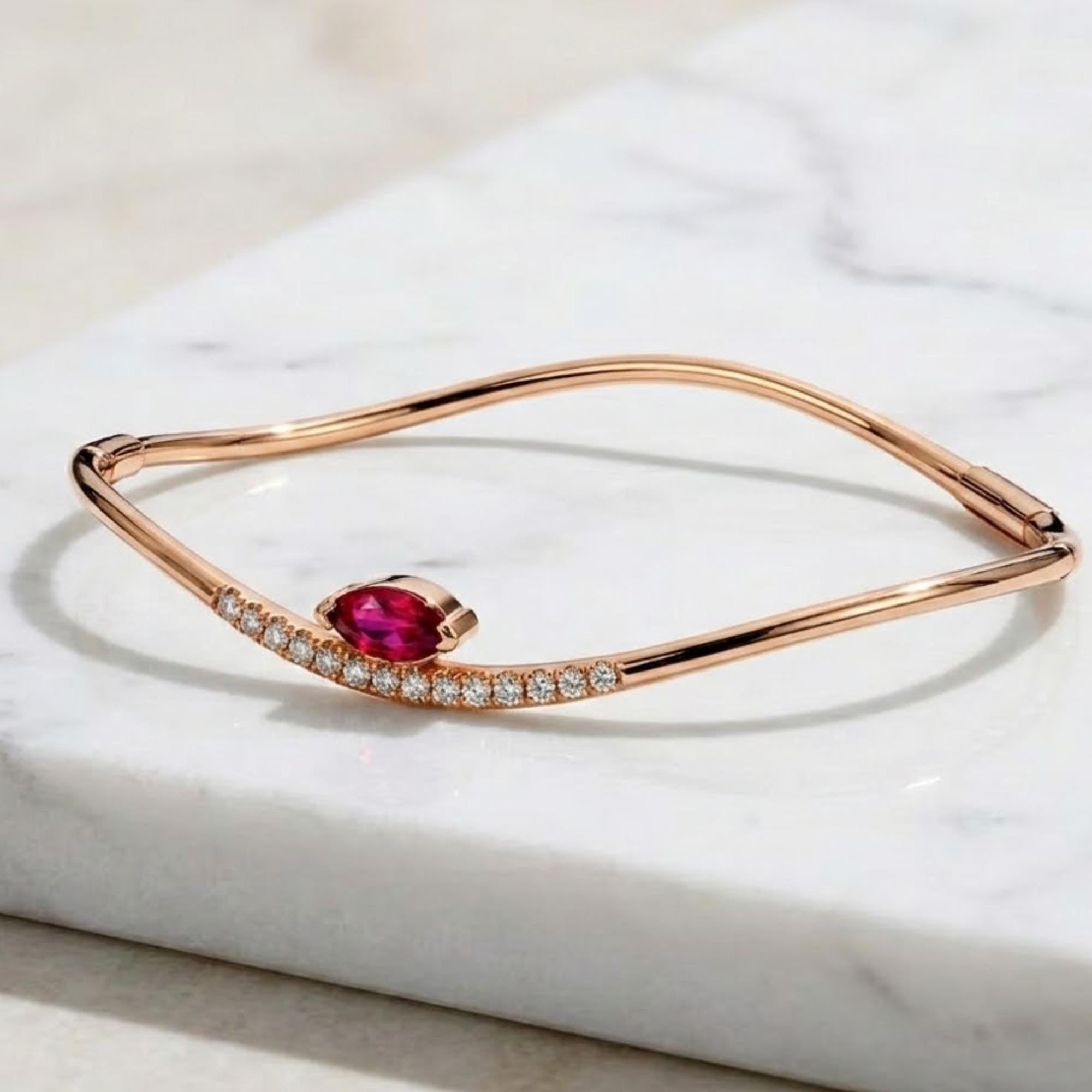 Ruby Bracelet / 14k Gold marquise Setting Ruby Bracelet/Ruby diamond Bracelet / July Birthstone Gift, Gift for Her