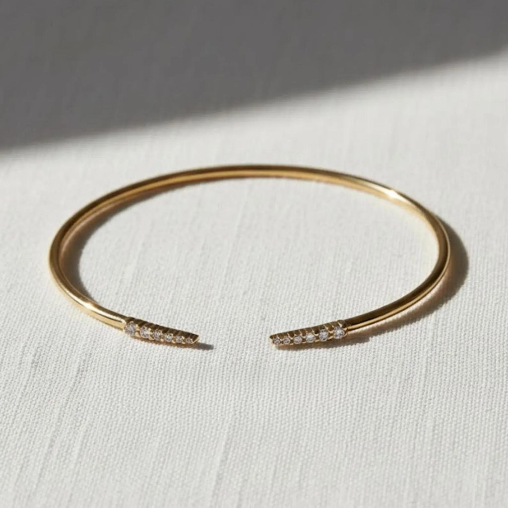 0.40 Ct Moissanite Bangle, 14K Gold Moissanite Bangle, Open Cuff Bangle