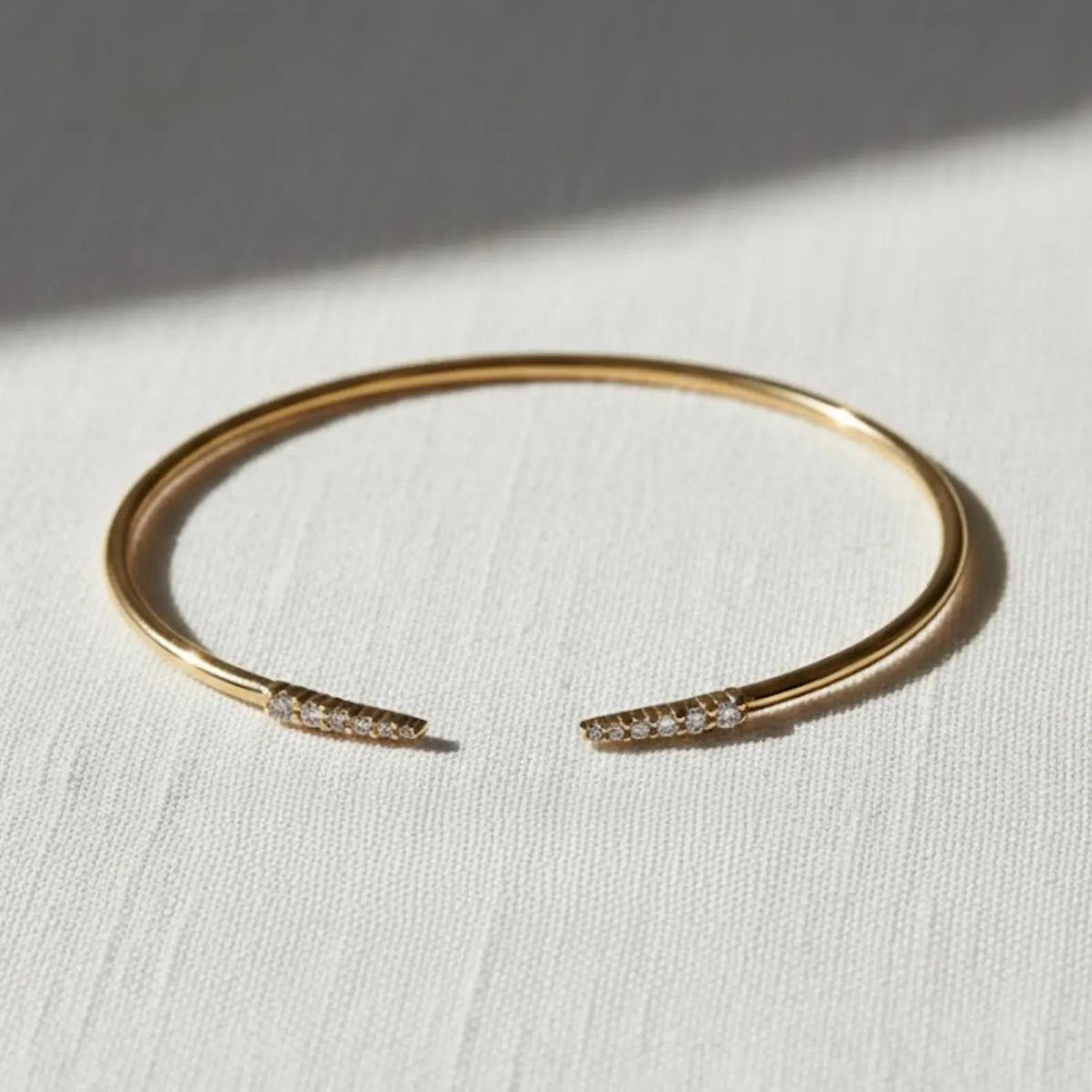 0.40 Ct Moissanite Bangle, 14K Gold Moissanite Bangle, Open Cuff Bangle