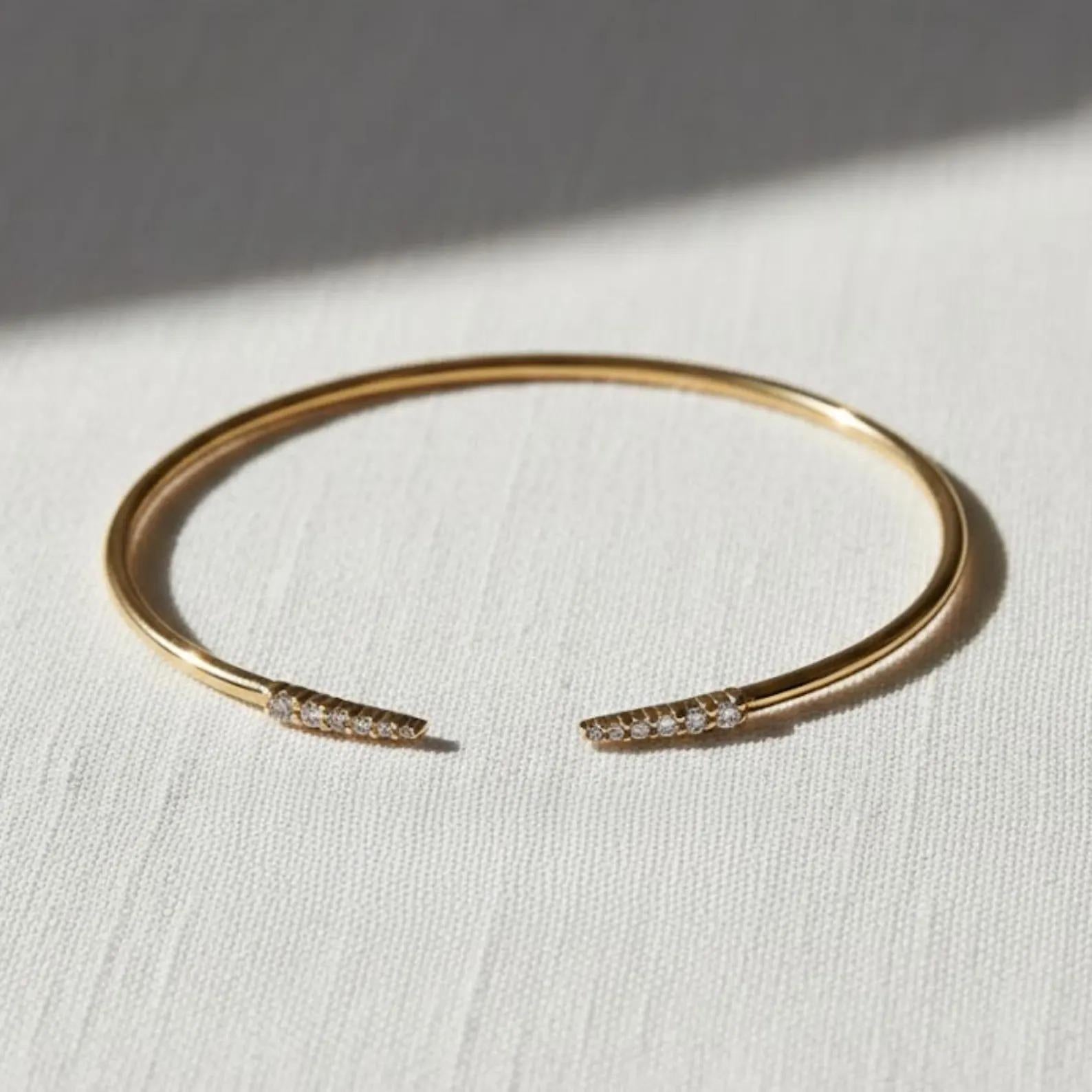 0.40 Ct Moissanite Bangle, 14K Gold Moissanite Bangle, Open Cuff Bangle