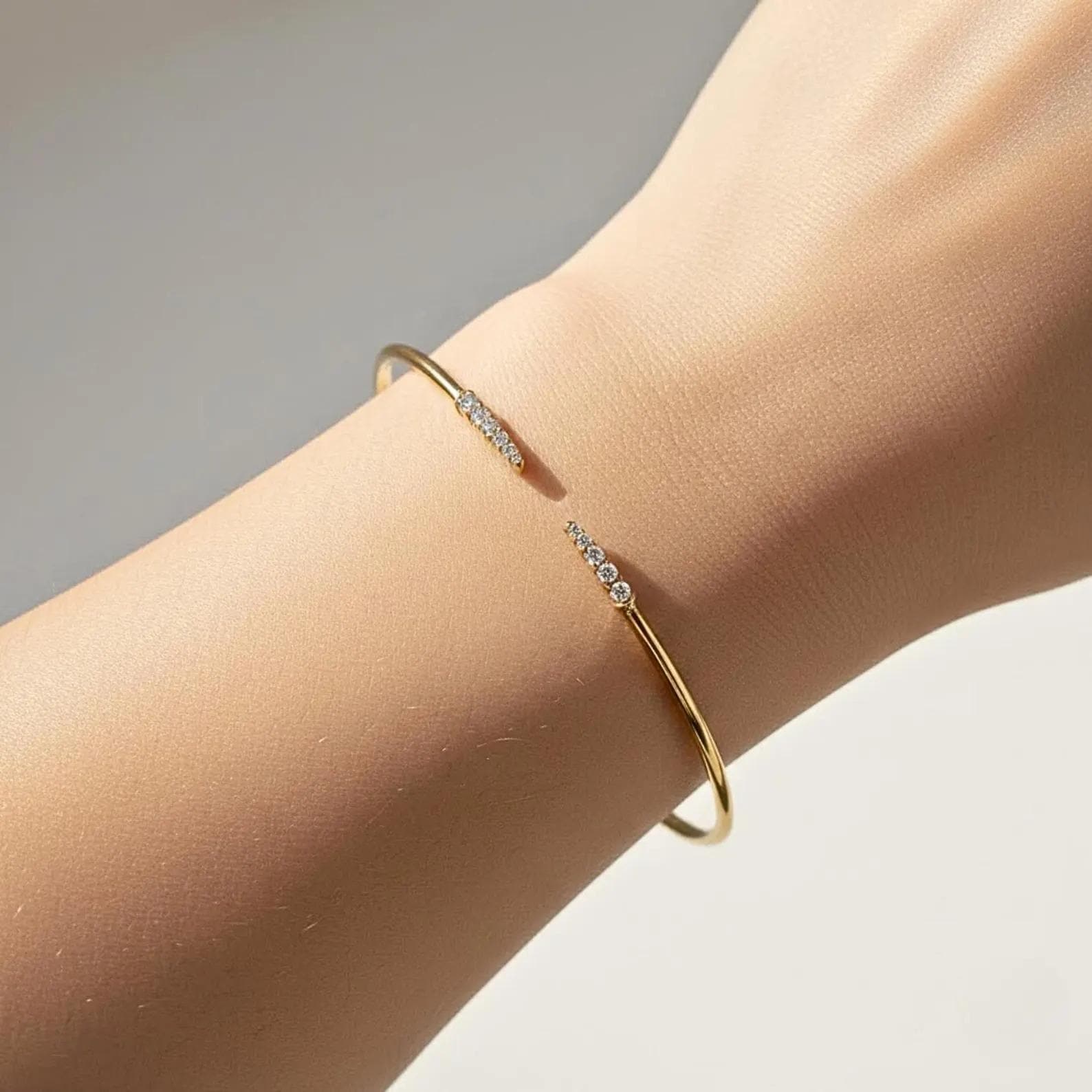 0.40 Ct Moissanite Bangle, 14K Gold Moissanite Bangle, Open Cuff Bangle