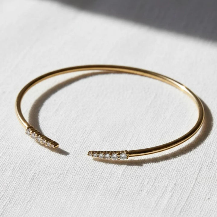 0.40 Ct Moissanite Bangle, 14K Gold Moissanite Bangle, Open Cuff Bangle