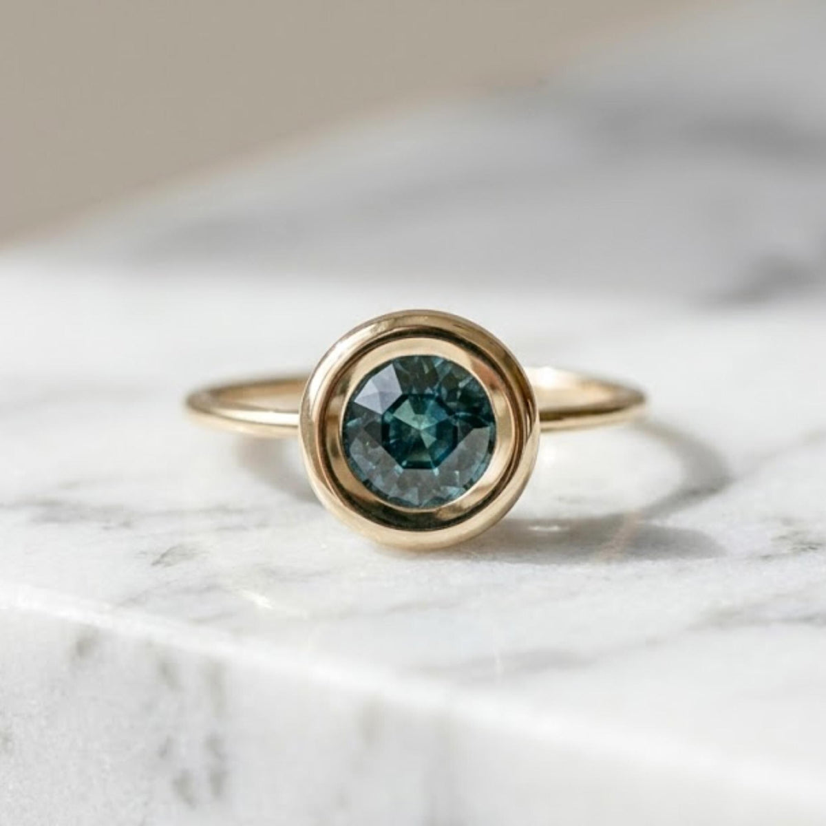 Solid Gold Round Cut Moissanite Engagement Ring, Hidden Halo, Art Deco Ring