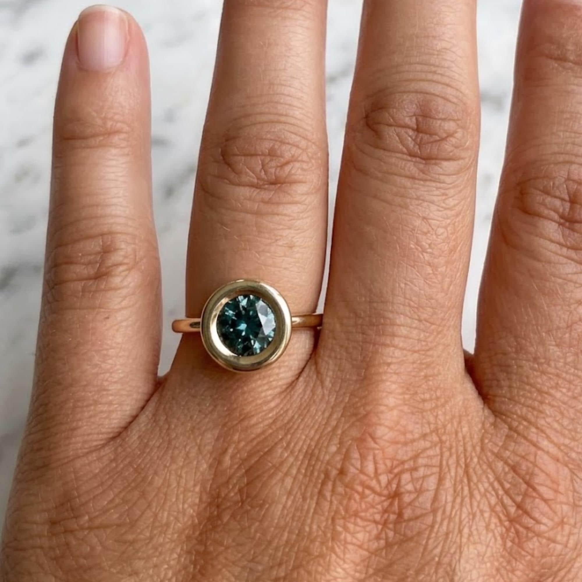 Solid Gold Round Cut Moissanite Engagement Ring, Hidden Halo, Art Deco Ring