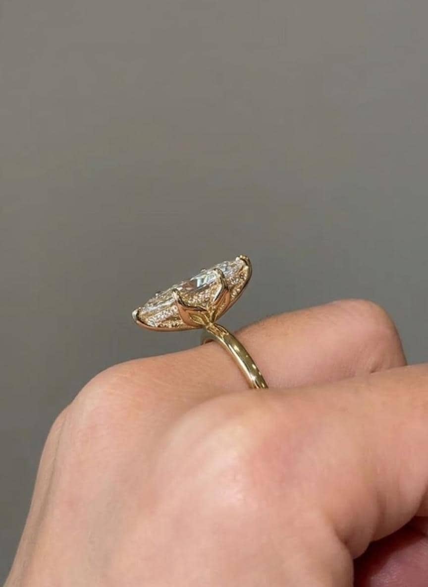3CT Marquise Cut Hidden Halo Moissanite Engagement Ring For Women Marquise Tulip Set Ring 14K Solid Gold Wedding Ring Marquise Diamond Ring