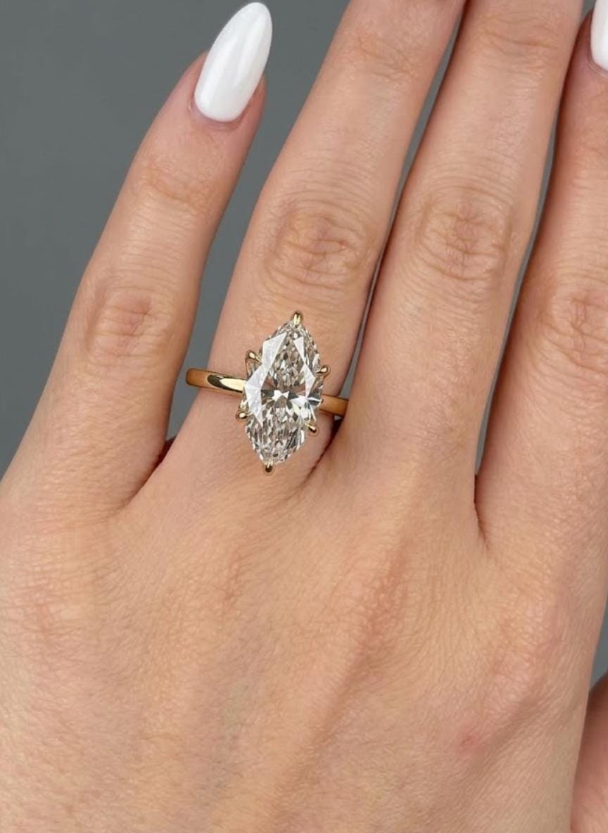 3CT Marquise Cut Hidden Halo Moissanite Engagement Ring For Women Marquise Tulip Set Ring 14K Solid Gold Wedding Ring Marquise Diamond Ring