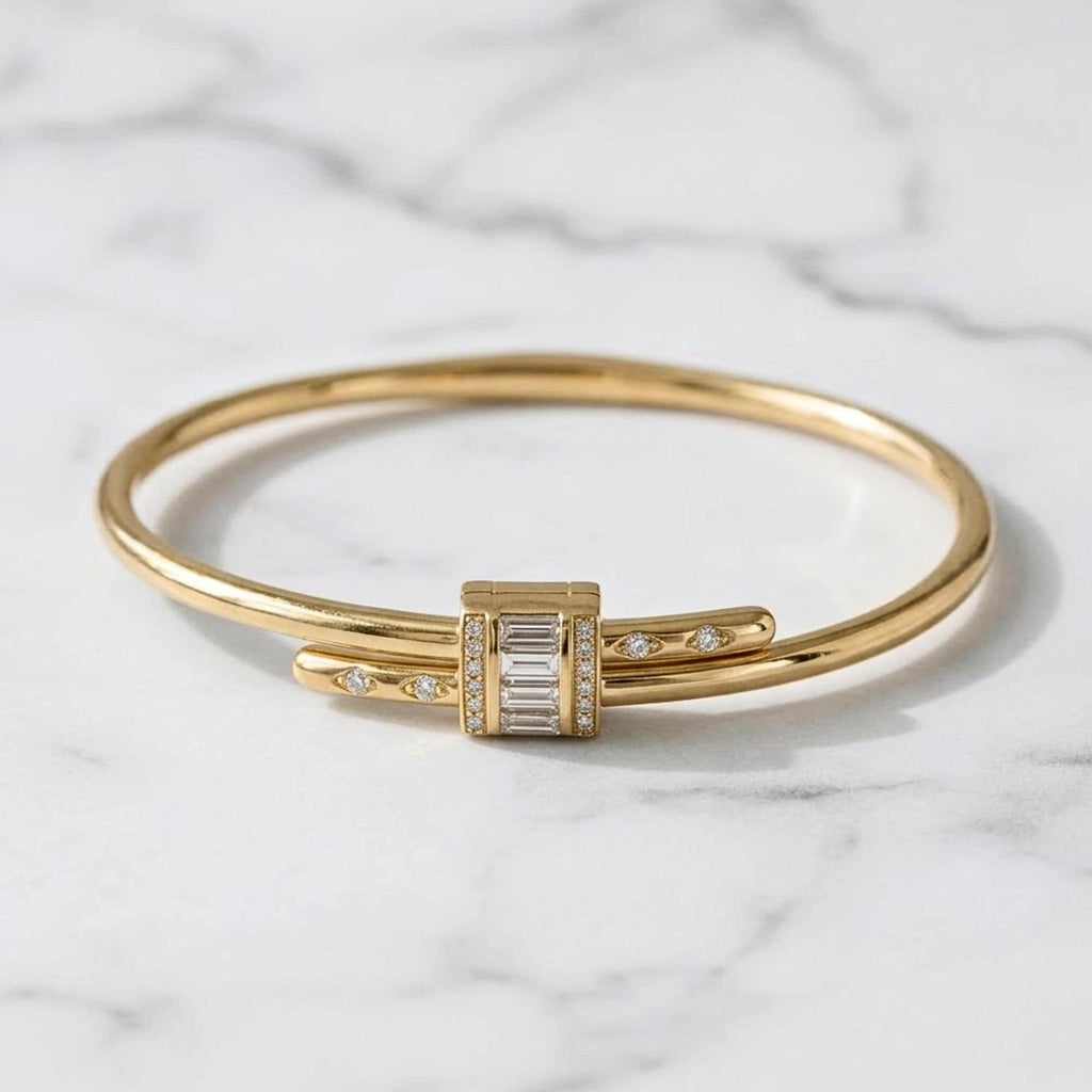 14k Solid Gold Bangle Bracelet for Women, Round Cut Moissanite Bracelet Bangle, Gold Latch Bracelet, Diamond Bangle Bracelet, Gift For Her