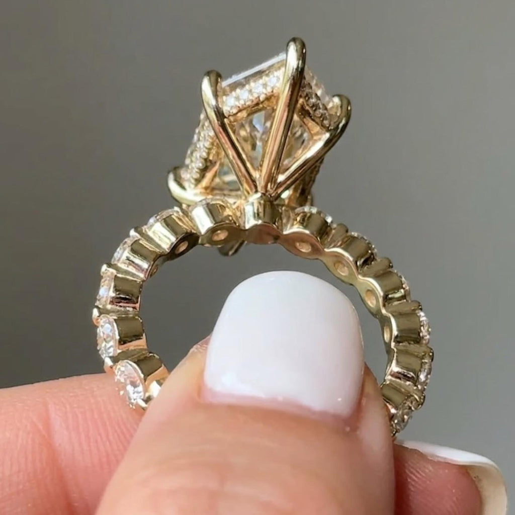 5ct Dutch Marquise Engagement Ring, Lab Grown Diamond or Moissanite, 14k Solid Gold Ring, Round Marquise Bubble Band, Hidden Halo Gold Ring