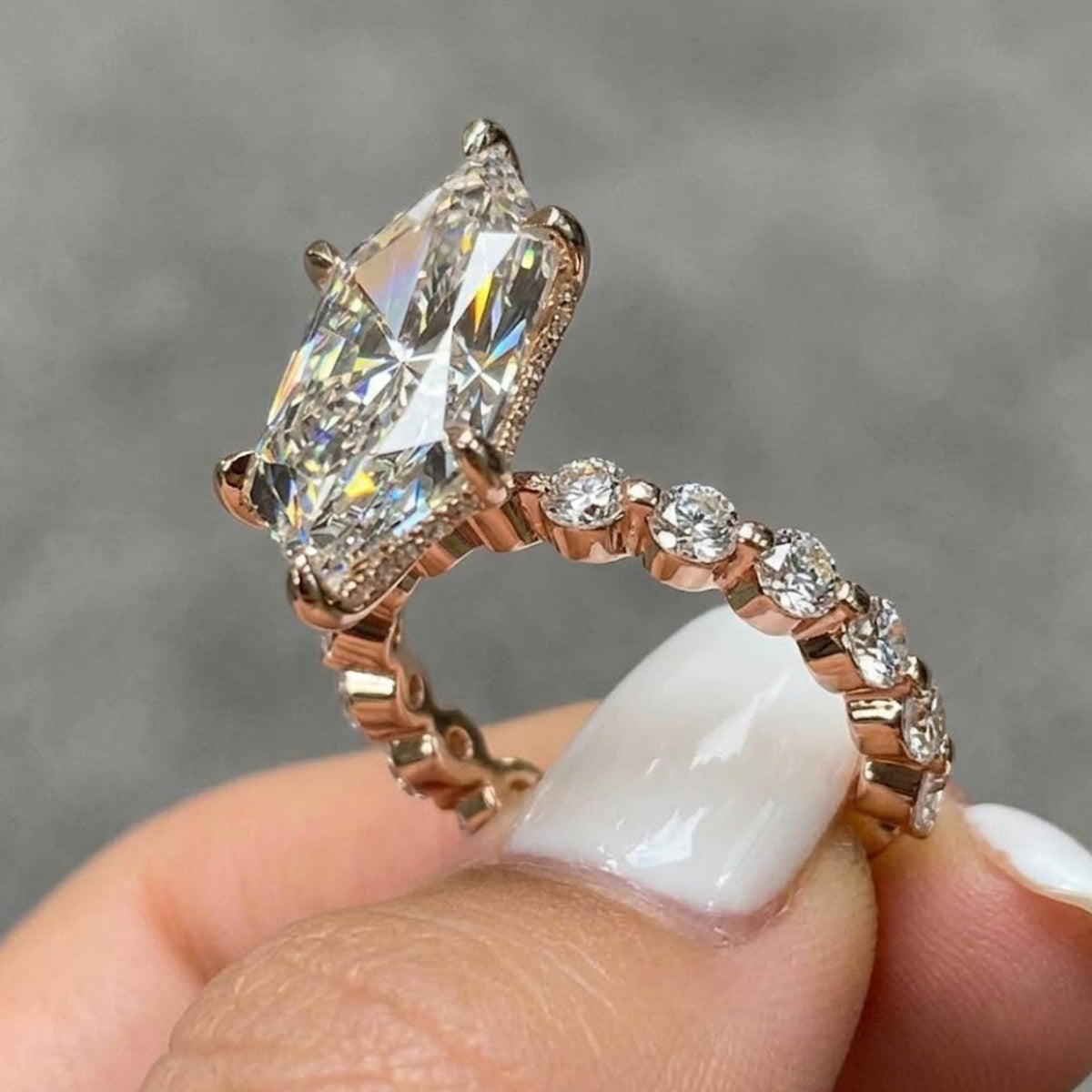 5ct Dutch Marquise Engagement Ring, Lab Grown Diamond or Moissanite, 14k Solid Gold Ring, Round Marquise Bubble Band, Hidden Halo Gold Ring