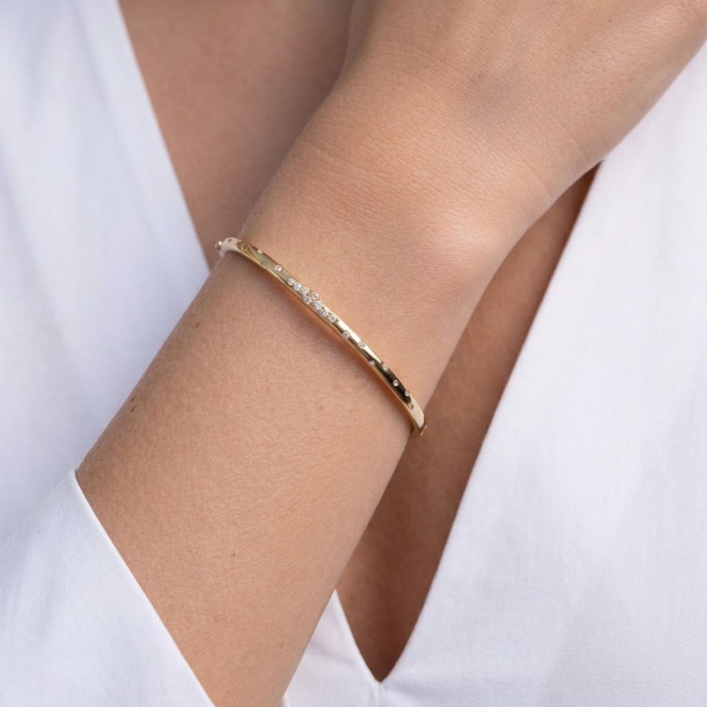 10K Gold Diamond Stacking Bracelet, Round Shape Diamond Bracelet, 10K Diamond and Gold Bangle Bracelet, Round Diamond Bracelet Bangle
