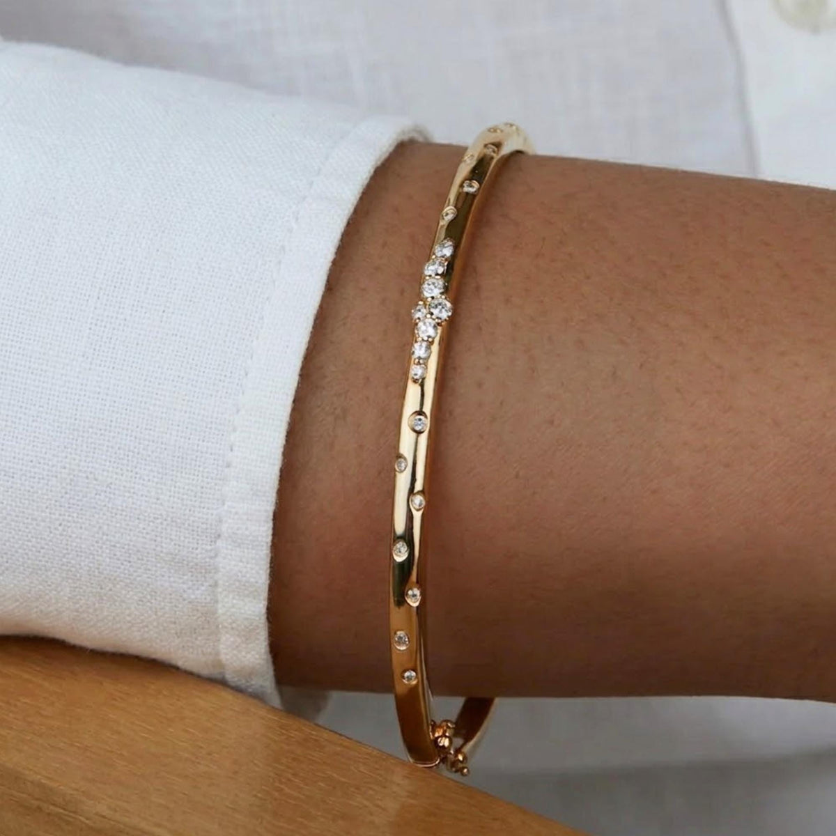 10K Gold Diamond Stacking Bracelet, Round Shape Diamond Bracelet, 10K Diamond and Gold Bangle Bracelet, Round Diamond Bracelet Bangle