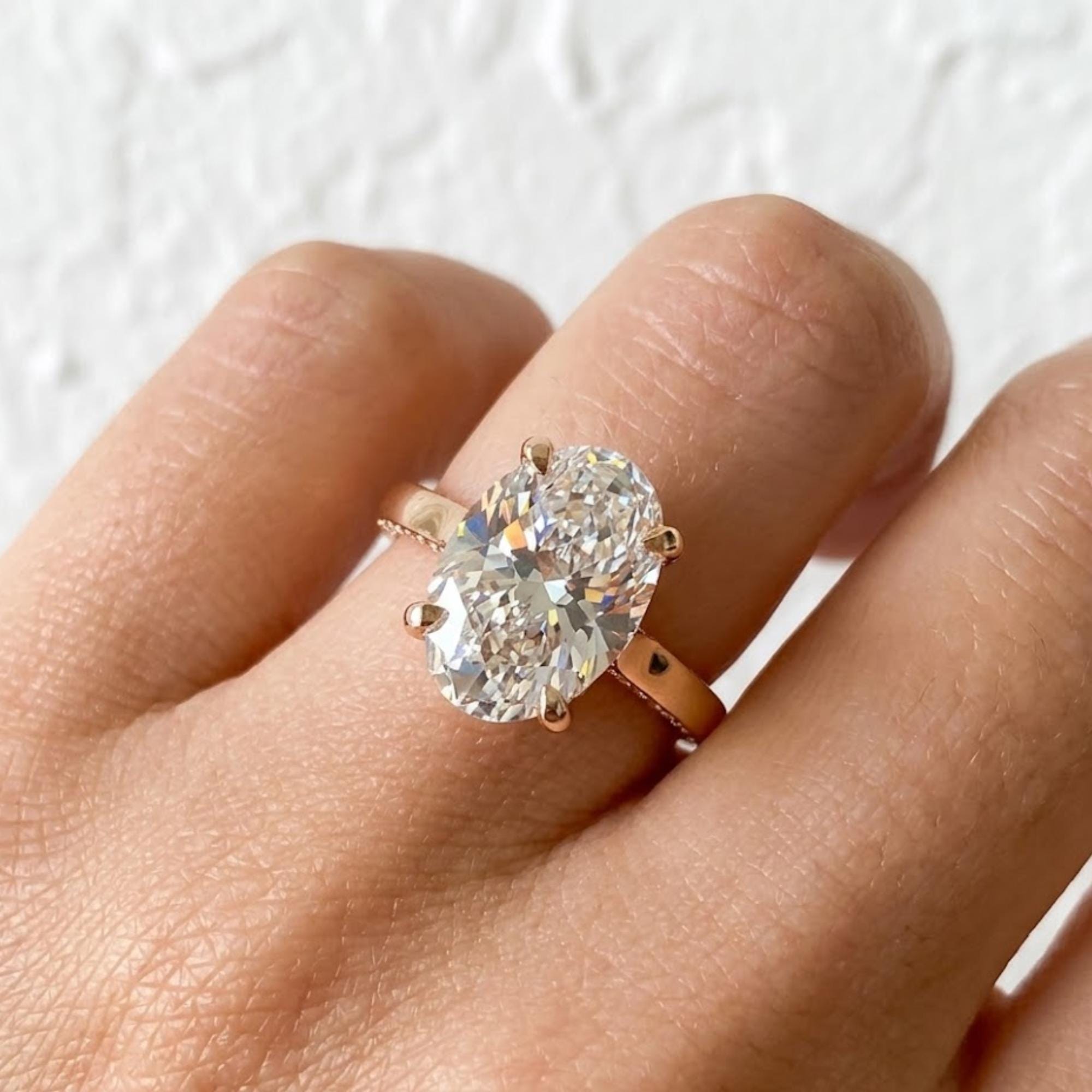 Hidden Halo Moissanit Cathedral Setting Ring, Oval Cut Wedding Engagement Ring, Christmas Promise Ring For Her, Custom Engagement Ring
