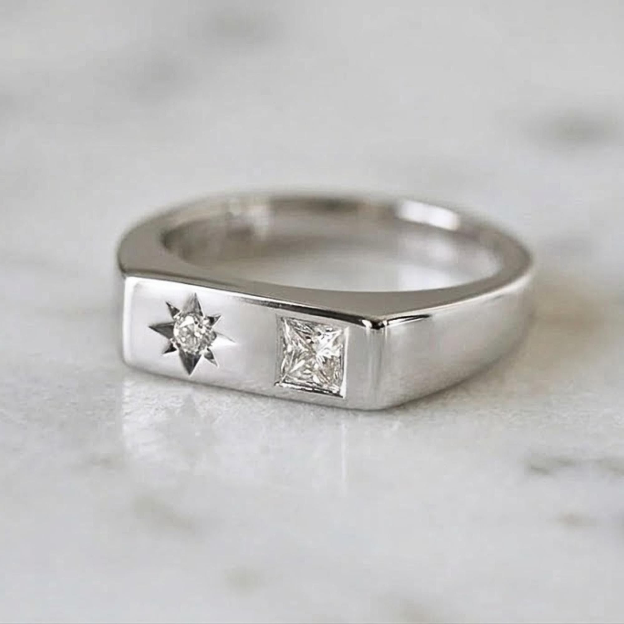 Men’s Princess Cut Diamond Ring | 14K Gold Lab-Grown Diamond Band | Wide Gold Ring for Him | Modern Engagement Ring | Ethical Jewelry
