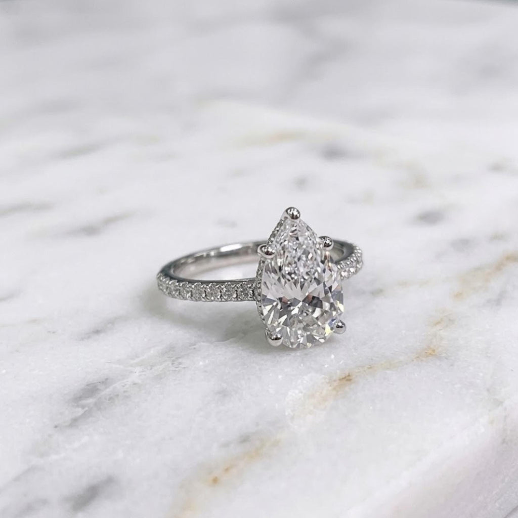 3Ct Pear Cut Hidden Halo Moissanite Wedding Ring For Women 14K Solid Gold Engagement Ring Pear Diamond Ring Tear Drop Stone Ring 925 Silver