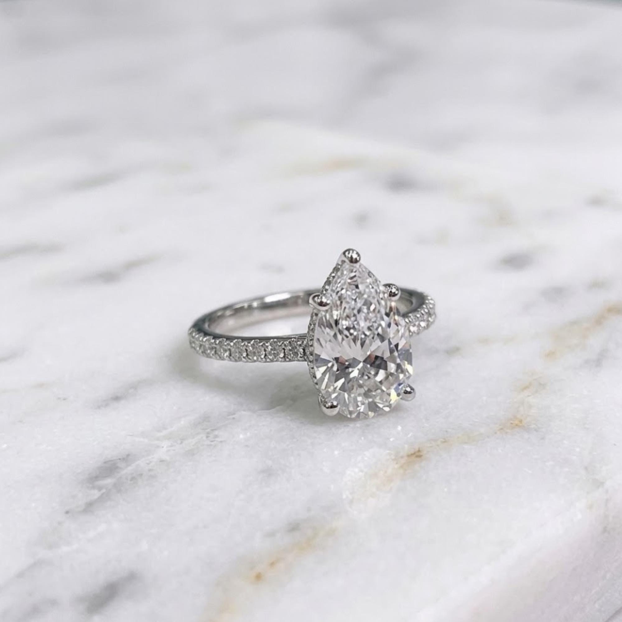 3Ct Pear Cut Hidden Halo Moissanite Wedding Ring For Women 14K Solid Gold Engagement Ring Pear Diamond Ring Tear Drop Stone Ring 925 Silver