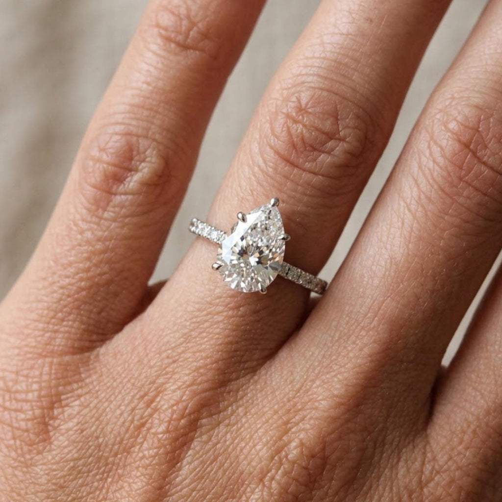 3Ct Pear Cut Hidden Halo Moissanite Wedding Ring For Women 14K Solid Gold Engagement Ring Pear Diamond Ring Tear Drop Stone Ring 925 Silver