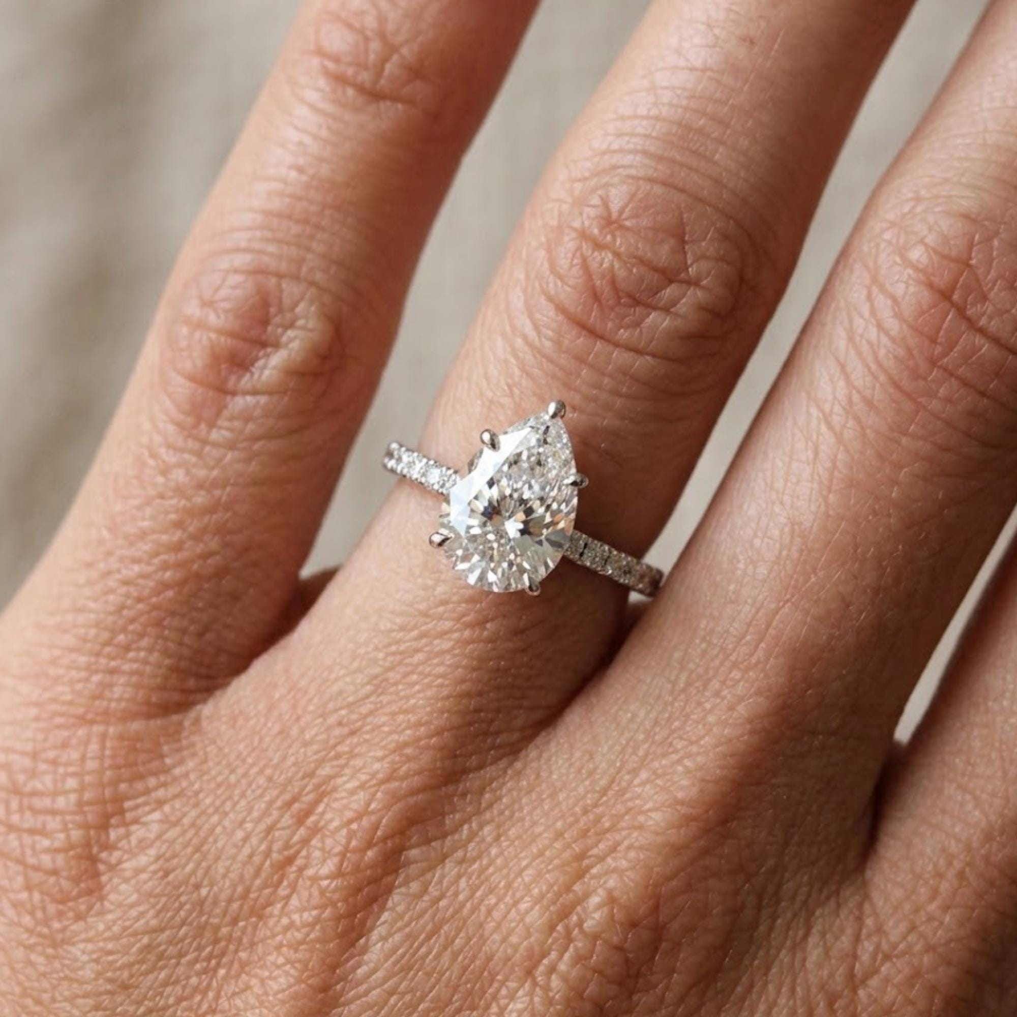3Ct Pear Cut Hidden Halo Moissanite Wedding Ring For Women 14K Solid Gold Engagement Ring Pear Diamond Ring Tear Drop Stone Ring 925 Silver