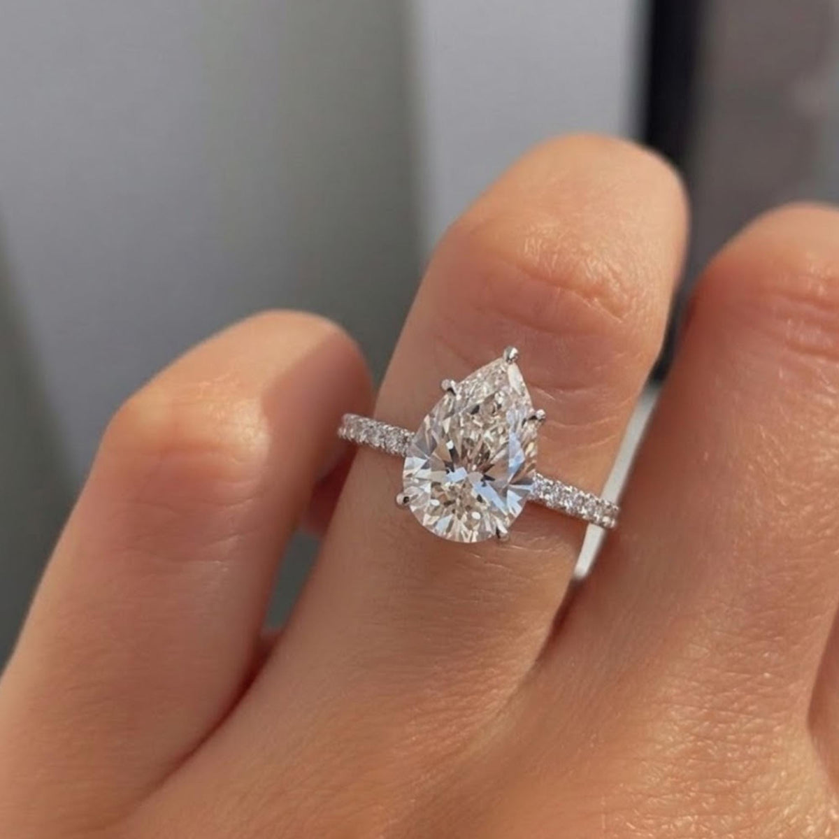 3Ct Pear Cut Hidden Halo Moissanite Wedding Ring For Women 14K Solid Gold Engagement Ring Pear Diamond Ring Tear Drop Stone Ring 925 Silver
