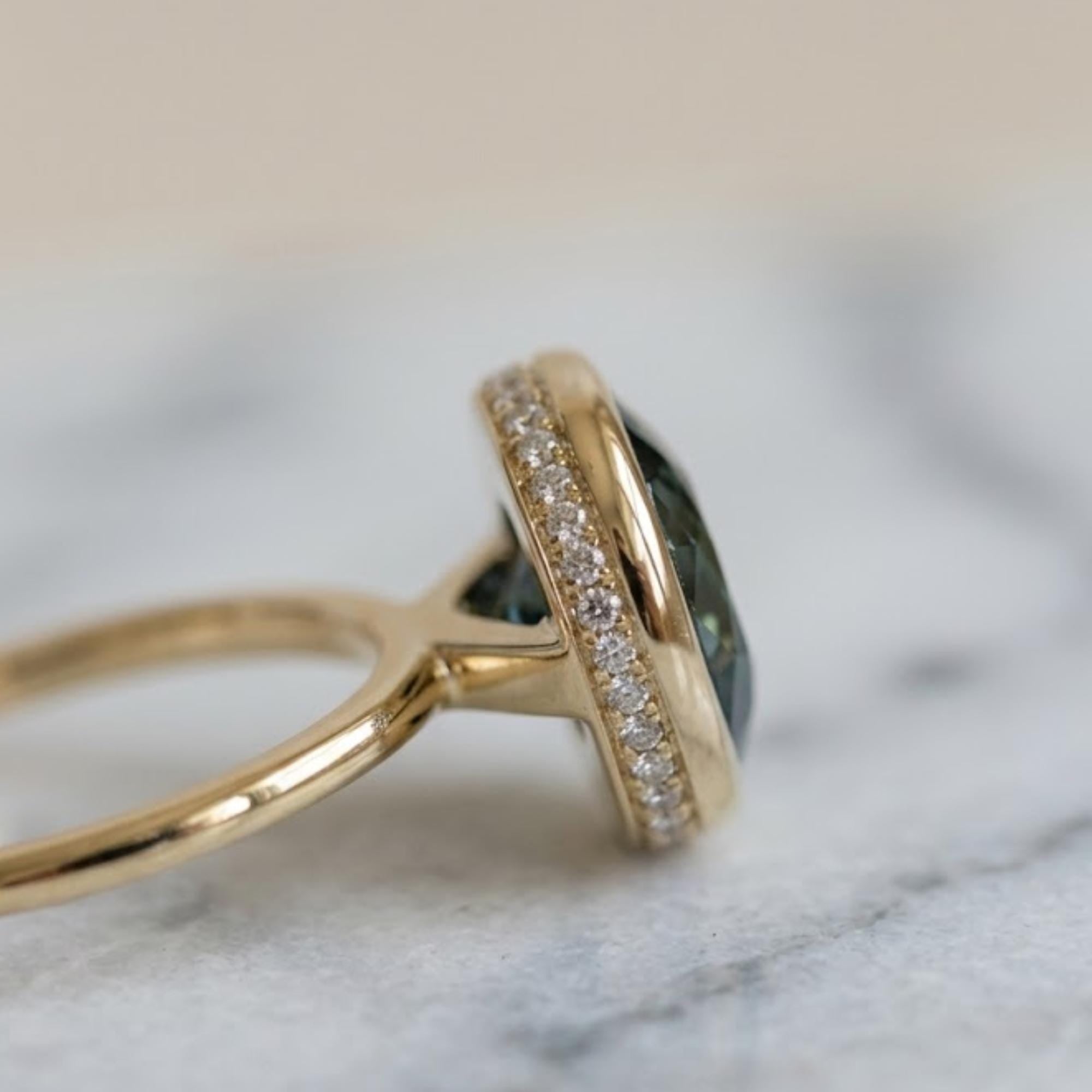 Solid Gold Round Cut Moissanite Engagement Ring, Hidden Halo, Art Deco Ring